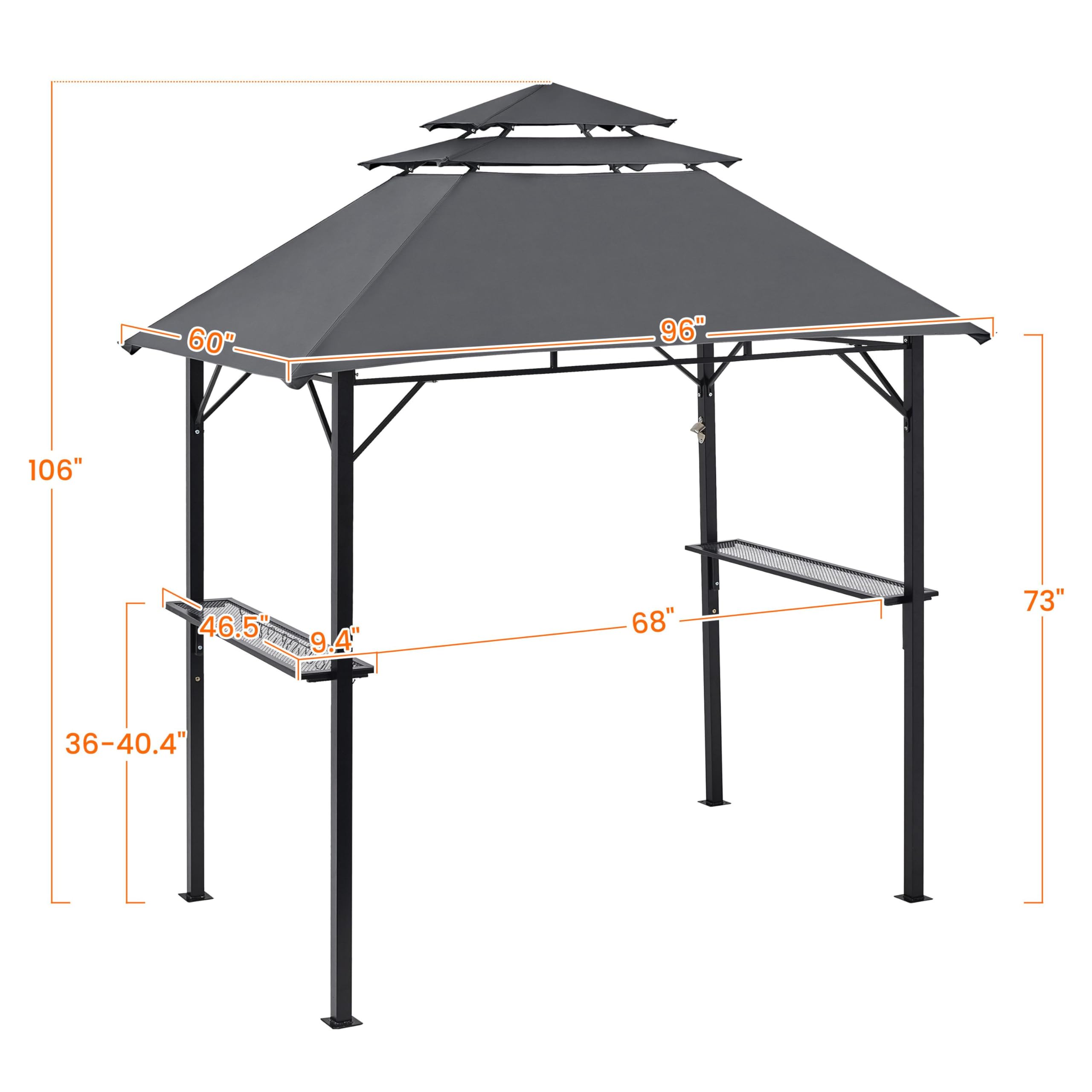 Yaheetech 8x5' Grill Gazebo, 3-Tier Outdoor BBQ Gazebo with Height-Adjustable Shelves & 10 S-Shaped Hooks & Built-in Bottle Opener, Brown
