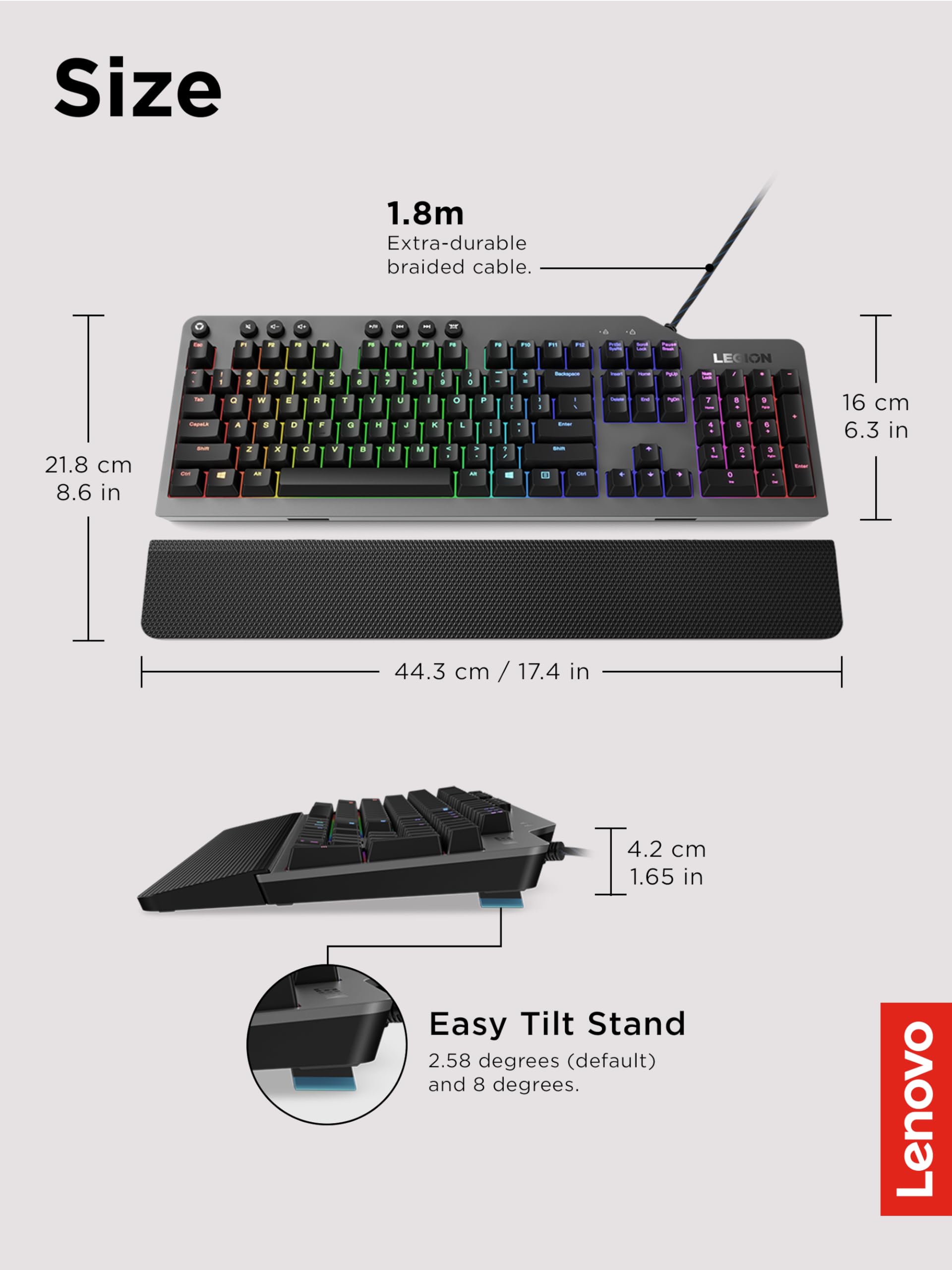 Lenovo Legion KM310 RGB Wired Gaming Keyboard & Mouse Combo - K310 Keyboard w/Silent Operation & Compact Water-Resistant Design - M300S Mouse with 8000 Adjustable DPI, 220 IPS, 6 Programmable Buttons