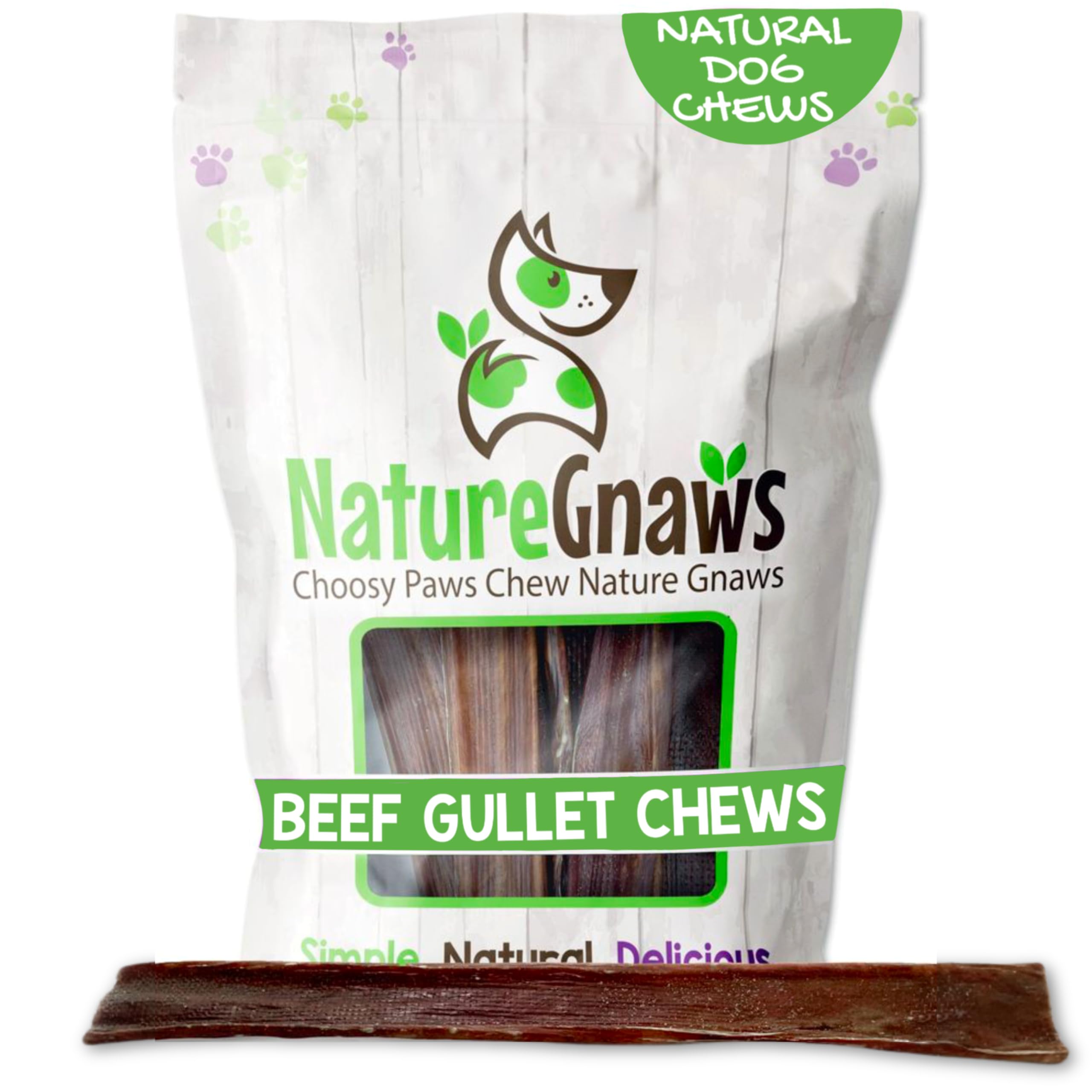 Nature Gnaws Beef Gullet Chews for Small Dogs 4-5" (20 Count) - Natural Beef Jerky Stick Dog Chew Treats - Rawhide Free
