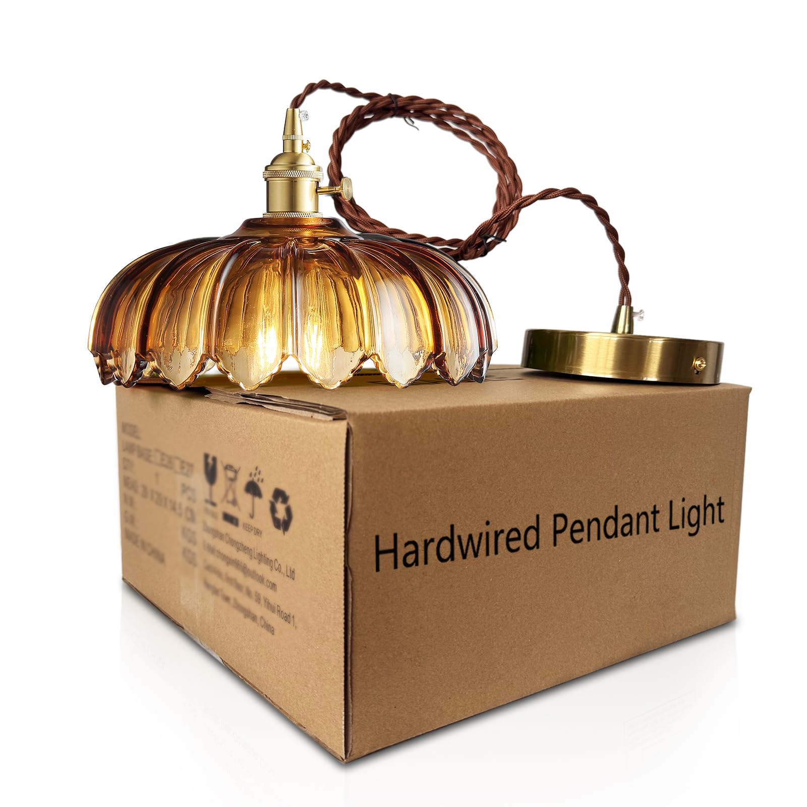 XZHGCEE Plug in Pendant Light: Amber Hanging Lamp Plug in Pendant Lamp, Glass Pendant Lighting for Kitchen Island, Bedroom, Dining Room, Living Room, No Bulb