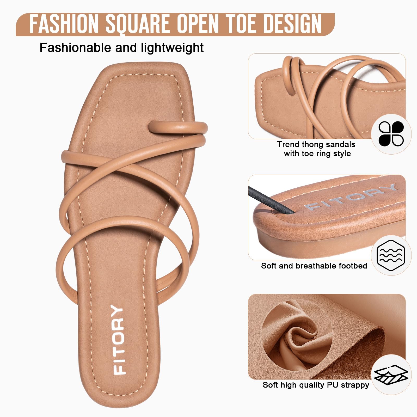 FITORY Women's Slide Sandals Flat Toe Ring Thongs with Cross Strap for Summer Size