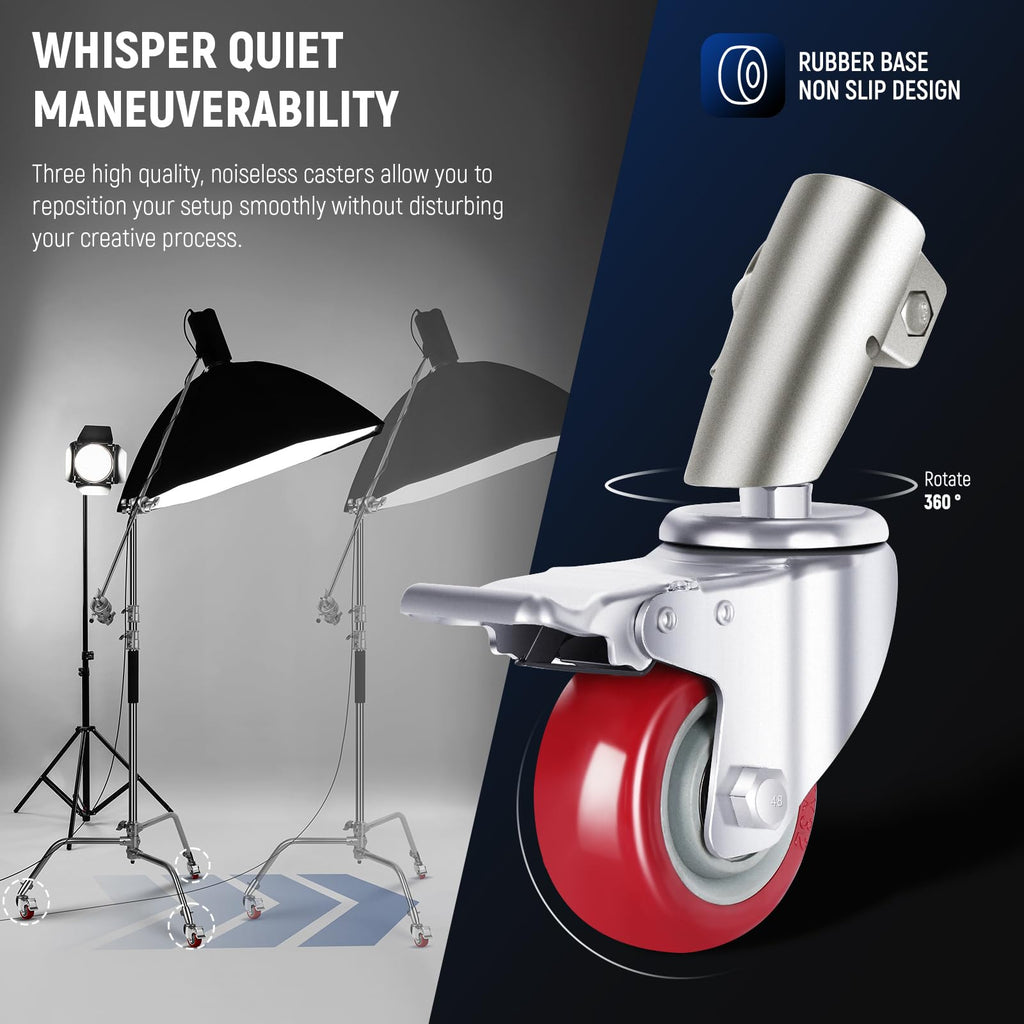 NEEWER Pro 100% Stainless Steel Heavy Duty C Stand with Boom Arm, Max Height 68"/172cm Photography Light Stand with 2.7ft/83cm Holding Arm, 2 Grip Head for Studio Monolight, Softbox, Reflector, SC172