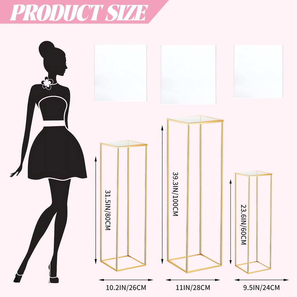 3PCS Cylinder Pedestal Stands for Parties, Gold Metal Plant Round Cylinder Stands for Party Flowers, Display Columns Pedestal Stand Cylinder Tables for Vases Birthday Party Backdrop Decorations