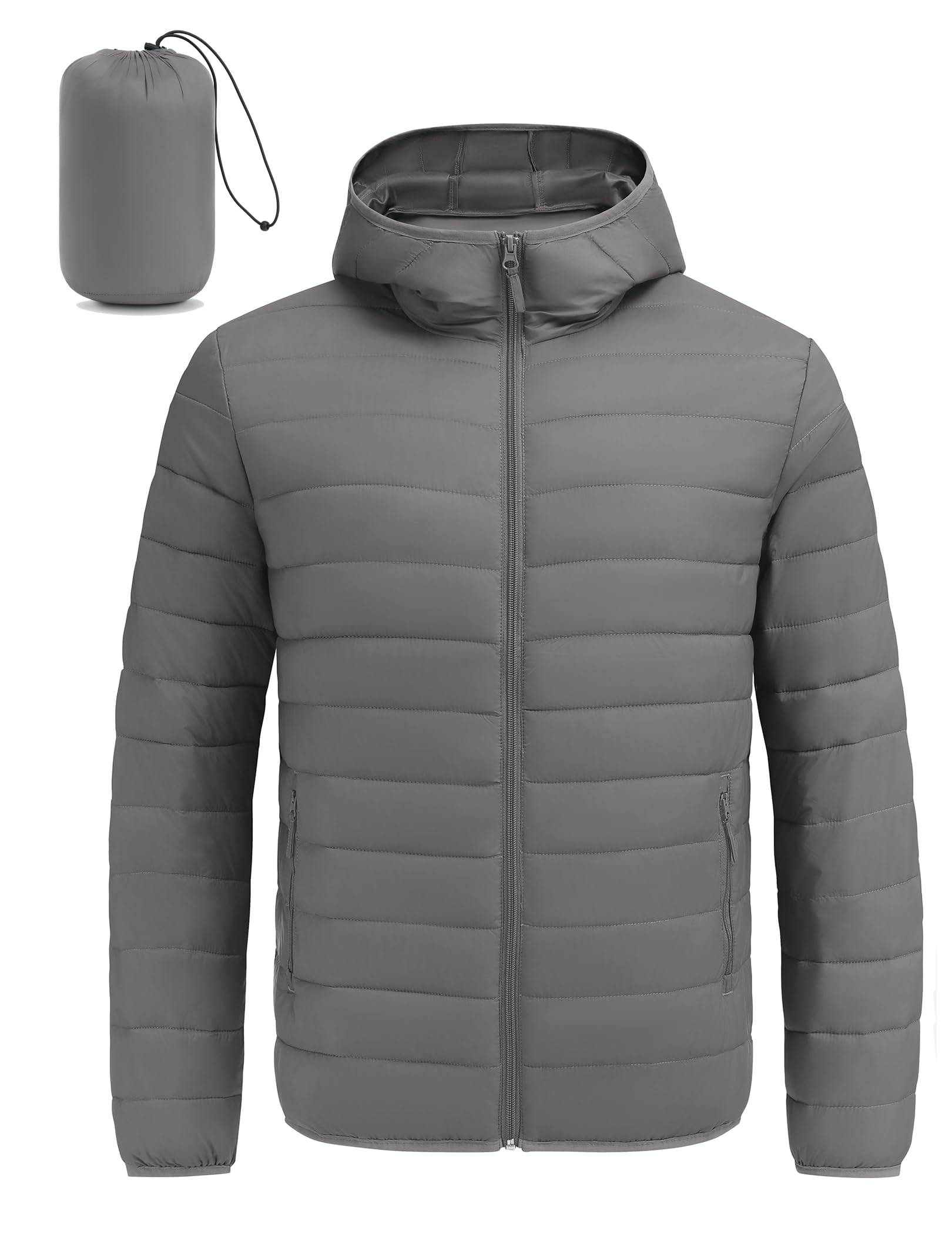 COOFANDY Mens Packable Puffer Jacket Lightweight Hooded Insulated Winter Coat Windproof Zipper Down Jacket