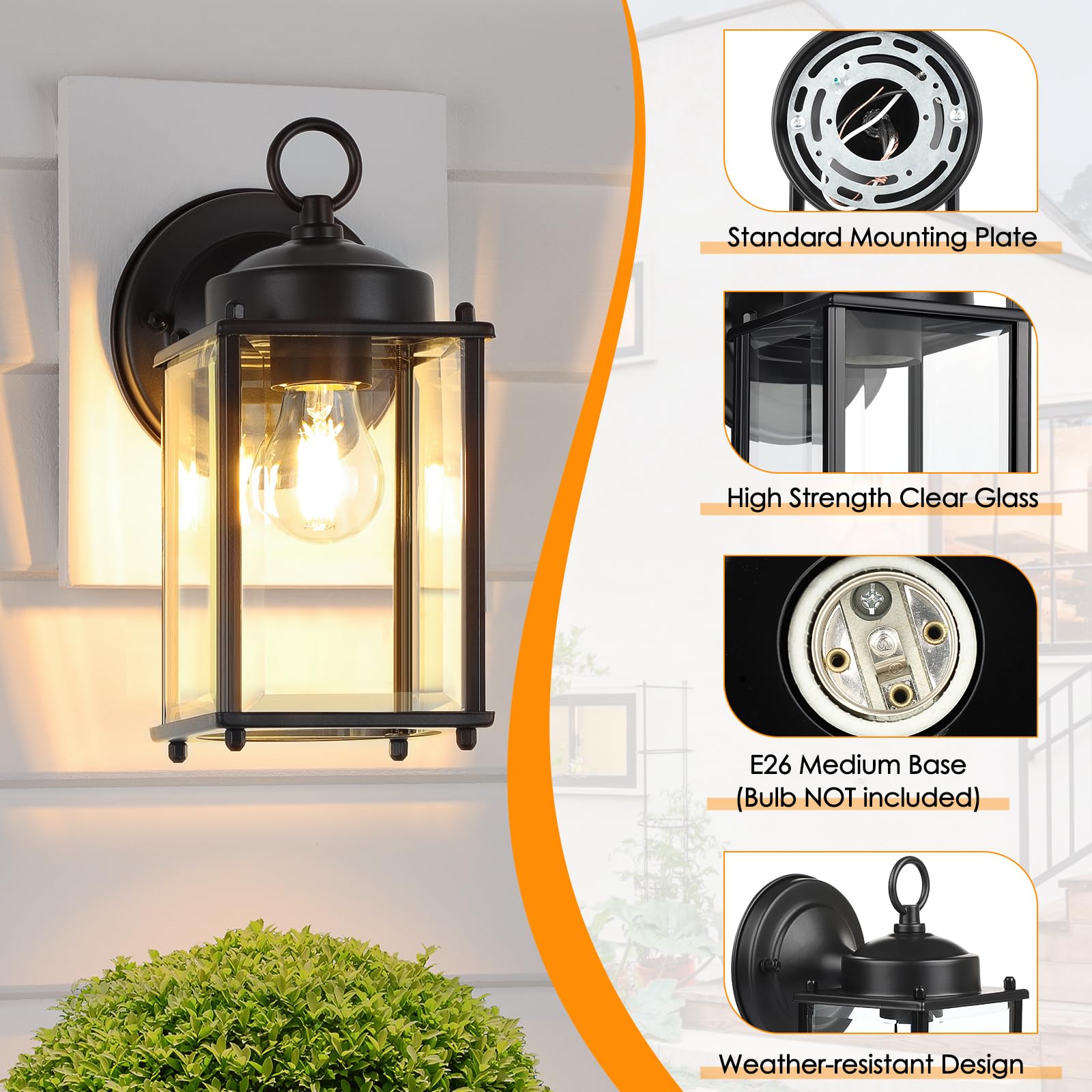 MATAMEYE Outdoor Wall Lantern, Exterior Dark Chocolate Waterproof Wall Sconce Lighting Fixture, Front Door Wall Lamp with Clear Beveled Glass, 2 Pack