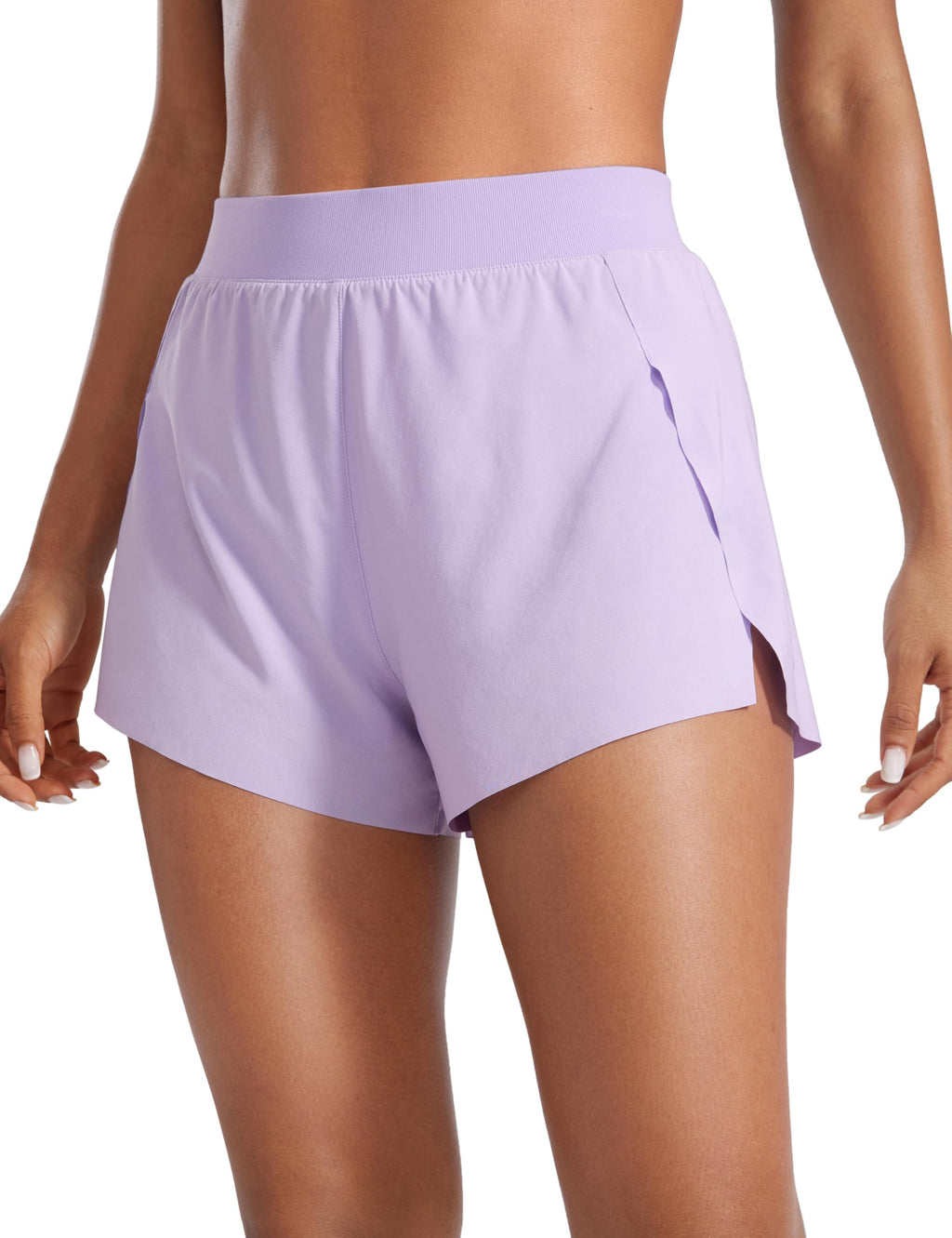 CRZ YOGA V Split Running Shorts for Women 2.5" - High Waisted Workout Athletic Gym Track with Liner Breathable Quick Dry