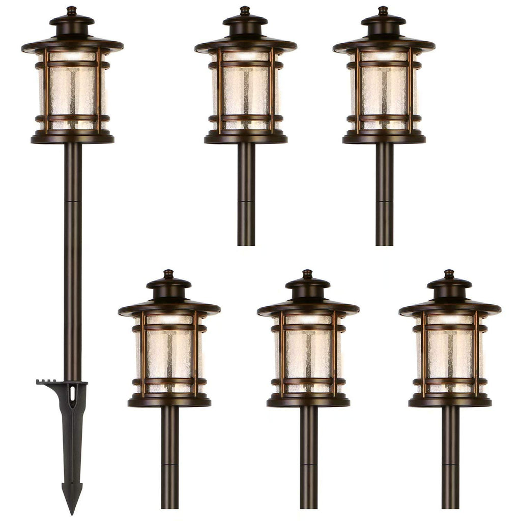 hykolity Low Voltage ORB LED Landscape Path Light with Crackled Glass Shade, 3.4W 155LM 12V-15V Wired Outdoor LED Walkway Light, Die-cast Aluminum Construction, 30-Watt Equivalent, 6 Pack