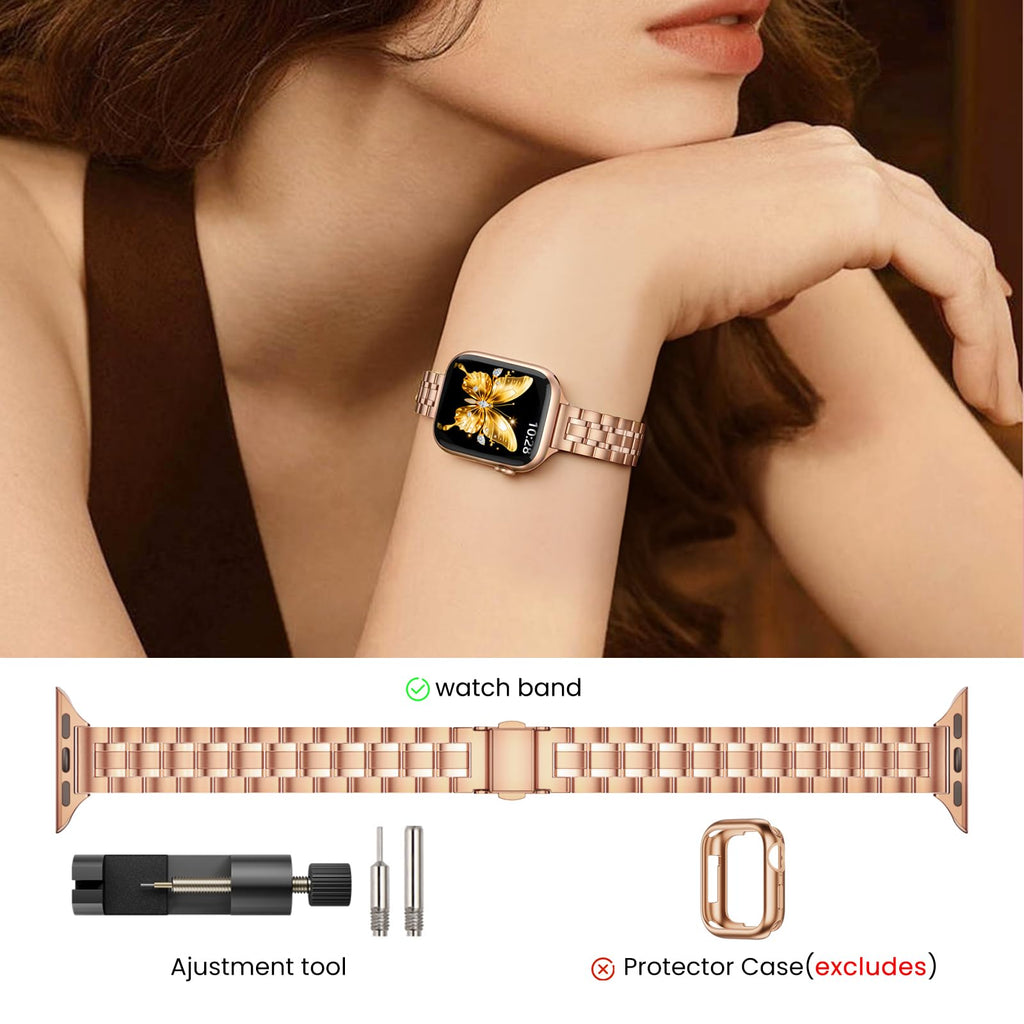 STIROLL Thin Replacement Band Compatible for Apple Watch 38mm 40mm 41mm 42mm(Series 11 10), Stainless Steel Metal Wristband Women Men for iWatch Ultra SE Series 9 8 7 6 5 4 3 2 1, Black