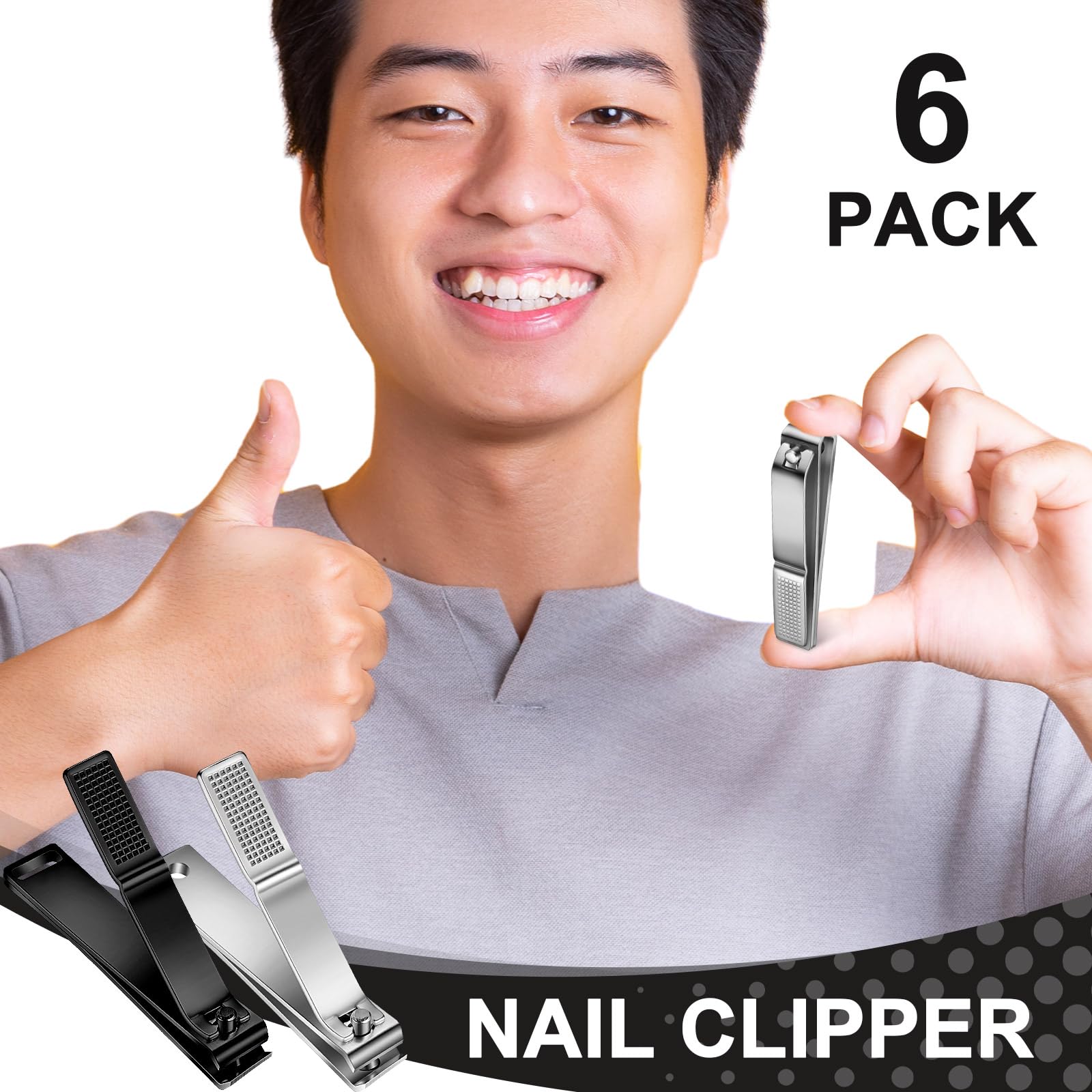 Mudder 6 Pcs Black Large Toenails Clippers Big Nail Clippers Straight Edge Toenails Cutters Stainless Steel Nails Trimmer Cutters for Men Women Thick Nails, Straight Sharp Blade and Anti-Slip Handle