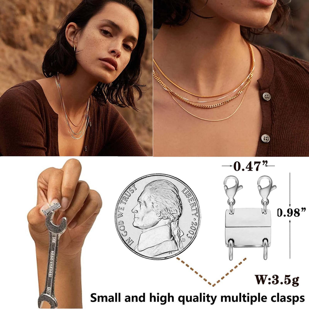 Layering Magnetic Necklace Clasp,18 K Gold and Silver Separator for Stackable Necklaces