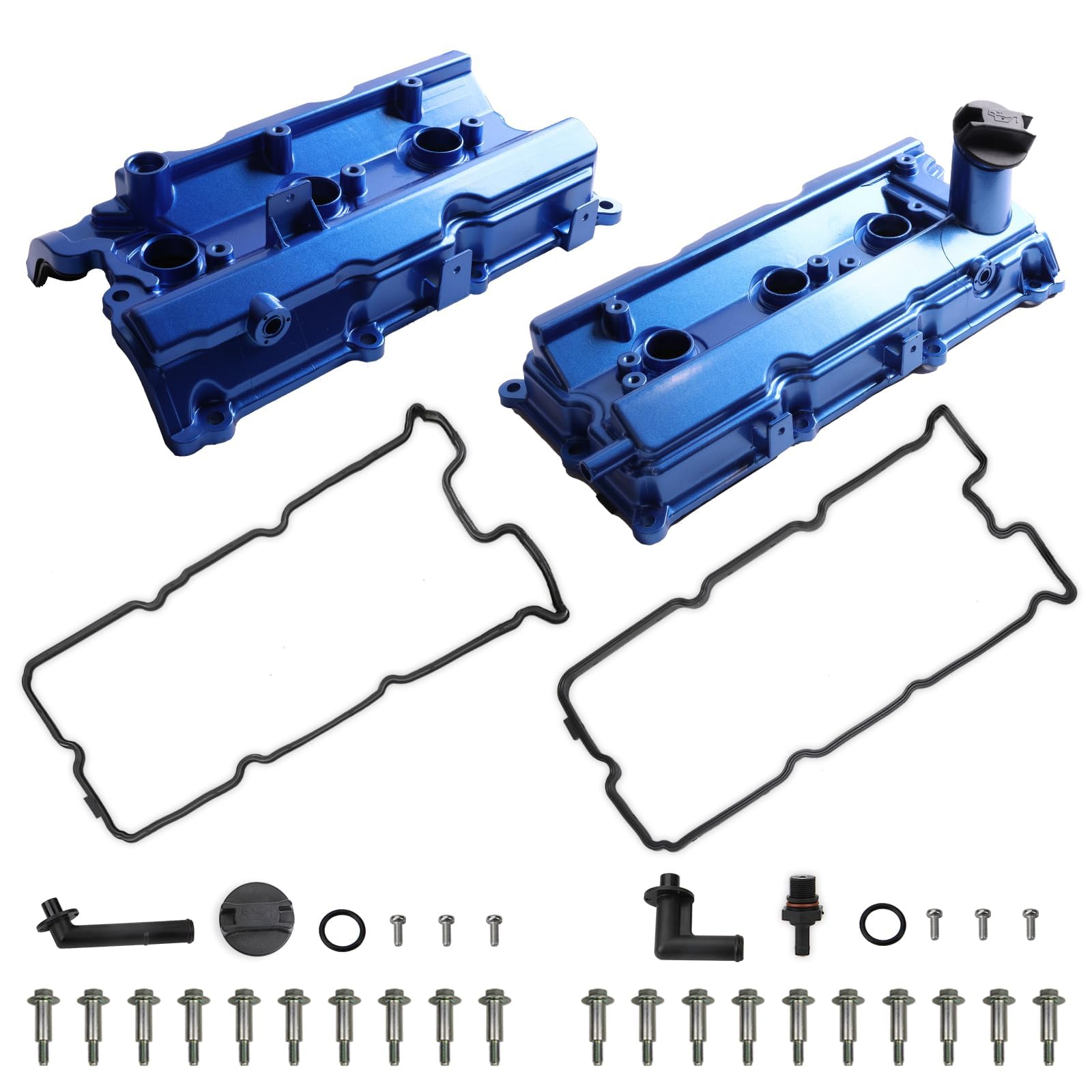 MITZONE Engine Valve Cover Set with Bolts & Oil Cap & Gaskets & Spark Plug Tube Seals & P CV Cover Compatible with 2003-2008 Nissan 350Z Infiniti FX35 G35 M35 VQ35DE 3.5L Part# 13264AM600 13264AM610