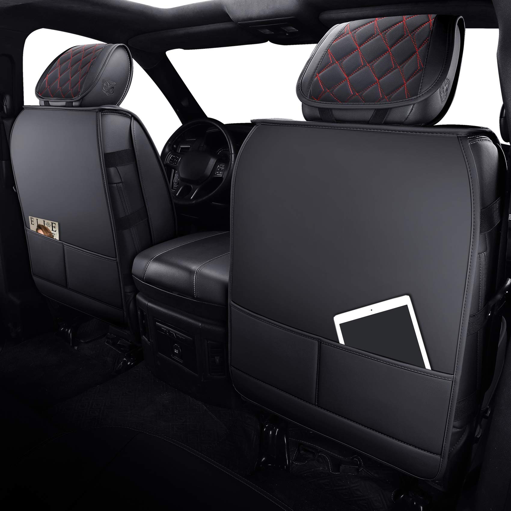 Aierxuan Dodge Ram Front Seat Covers Custom Fit 2009-2026 1500/2500/3500 Truck Pickup Crew Quad Regular Cab Heavy Duty Waterproof Leather Airbag Compatible Cushions(2 PCS Front/Black)