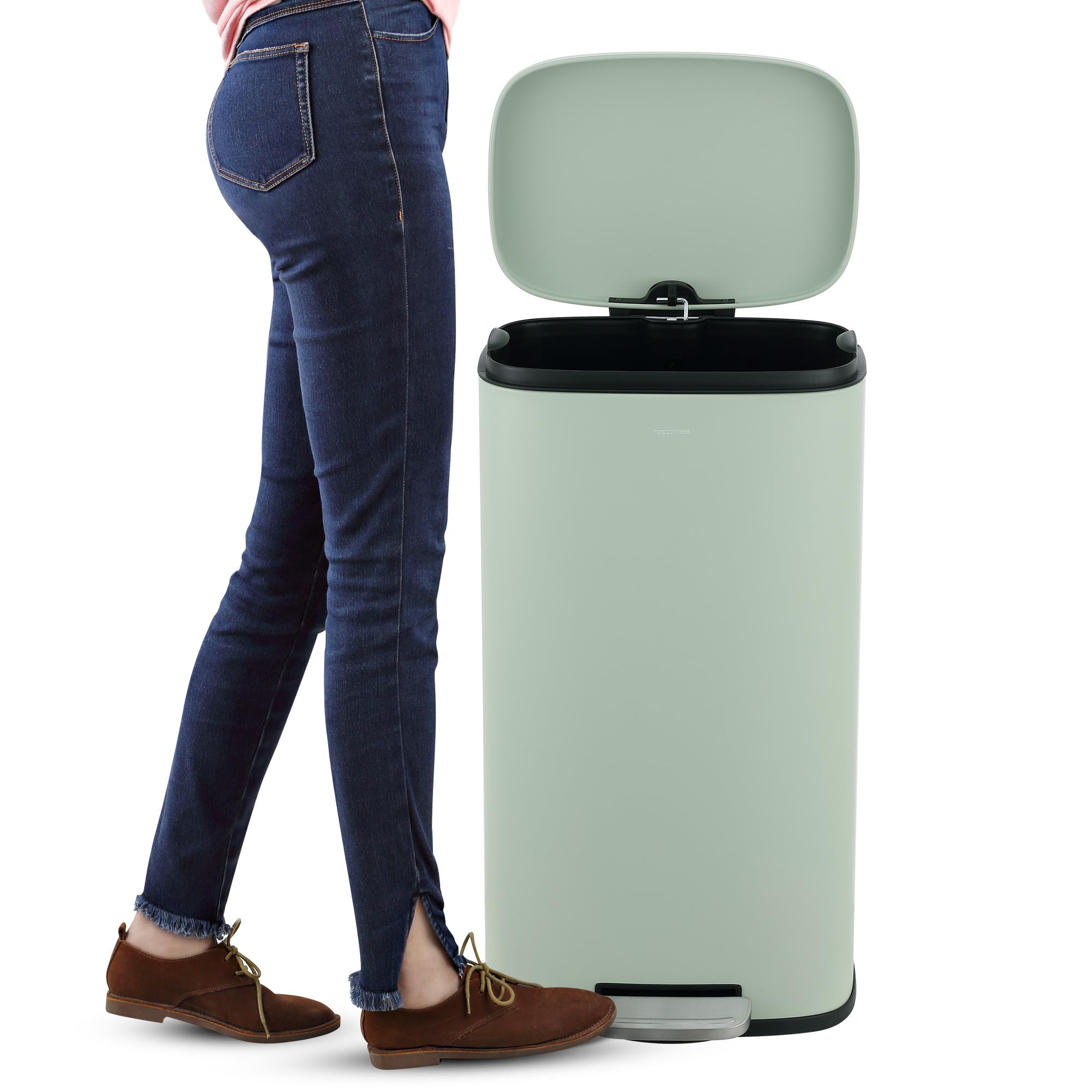 happimess HPM1006B Connor Rectangular 13-Gallon Trash Can with Soft-Close Lid and Free Mini Trash Can, Fingerprint Resistant, Modern, Minimalistic for Home, Kitchen, Office, Bathroom, Black