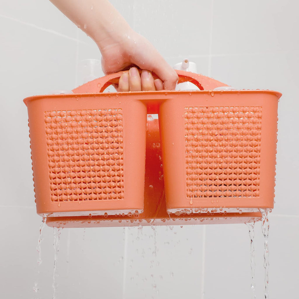 UUJOLY Plastic Portable Shower Caddy Basket Bucket, Cleaning Shower Basket with Handle Compartments Storage Basket Organizer for Bathroom Kitchen College Dorm Sink, Beige