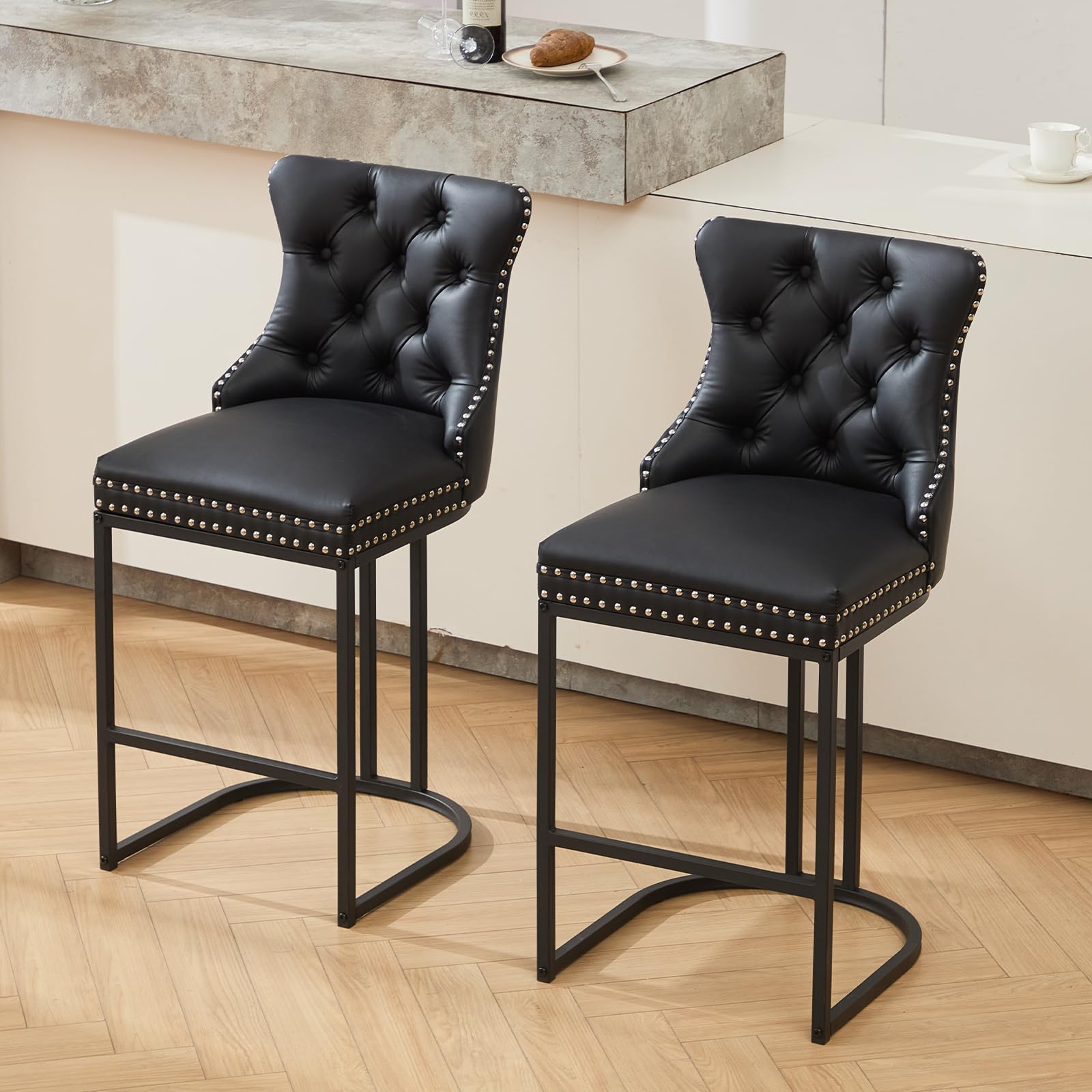 UVV Counter Height Bar Stools Set of 1, 26" Modern Barstools with Back, Velvet Upholstery Counter Chairs with Metal Legs for Kitchen Island, Bar, Counter, Beige