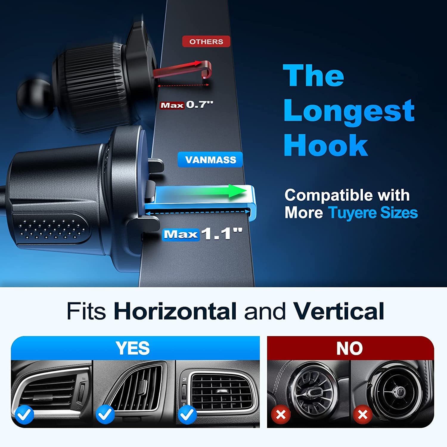 VANMASS [True Military-Grade] Car Phone Holder [Best Suction & Clip] Cell Phone Mount for Dashboard Windshield Vent Truck Cradle Dash Stand for iPhone 15 Pro Max 14 13 12 Android, Blue