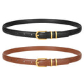 TRIWORKS 2 Pack Women Skinny Leather Belts for Jeans Pants Thin Faux Leather Belt with Gold Buckle