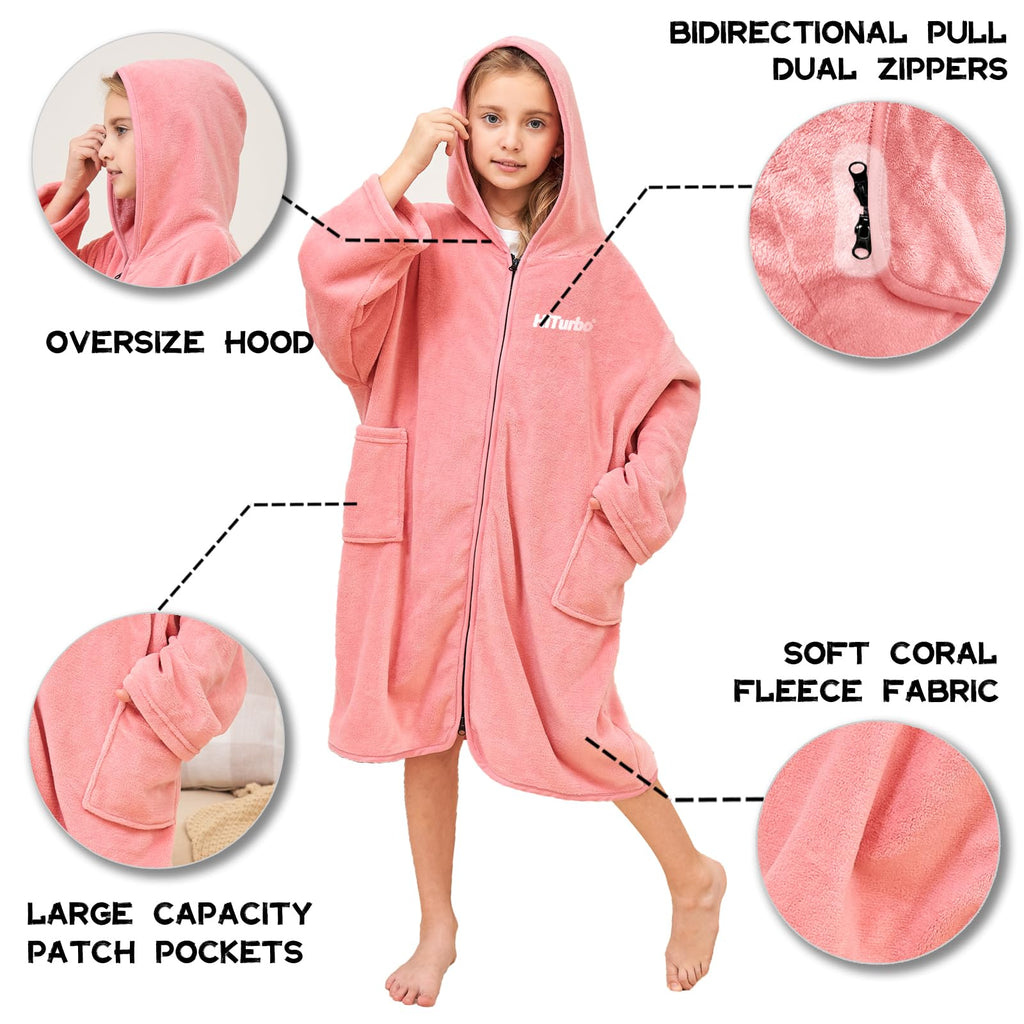 Hiturbo Kids Bath Towel Hoodie: Soft Plush Zipper Surf Poncho - Warm Fleece Changing Towels Swimming Outerwear (Blue)