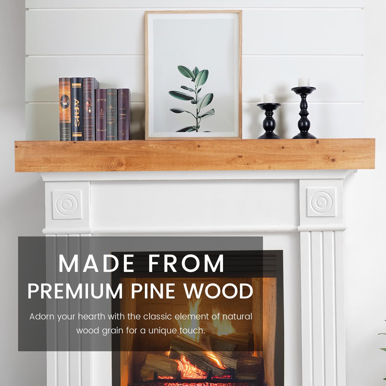 G GOOD GAIN Fireplace Mantel 54inch - Handmade Rustic Wood Mantel for Over Fireplace | Wall Mounted Floating Mantle Shelves for Living Room Decor(Chocolate, 54Lx5Hx8D)