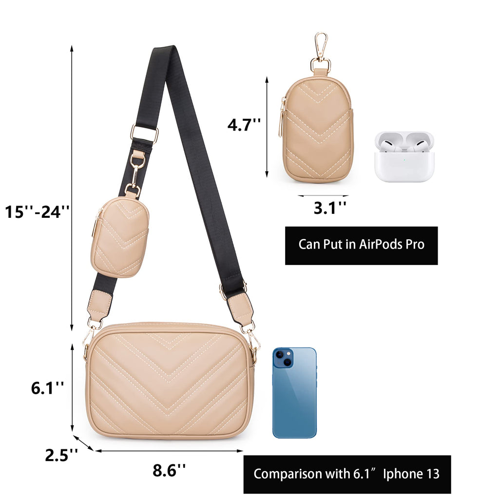Herald Chevron Quilted Small Crossbody Bag with Coin Purse Pouch, Women Square Camera Side Shoulder 2 Size Handbags | Chevron