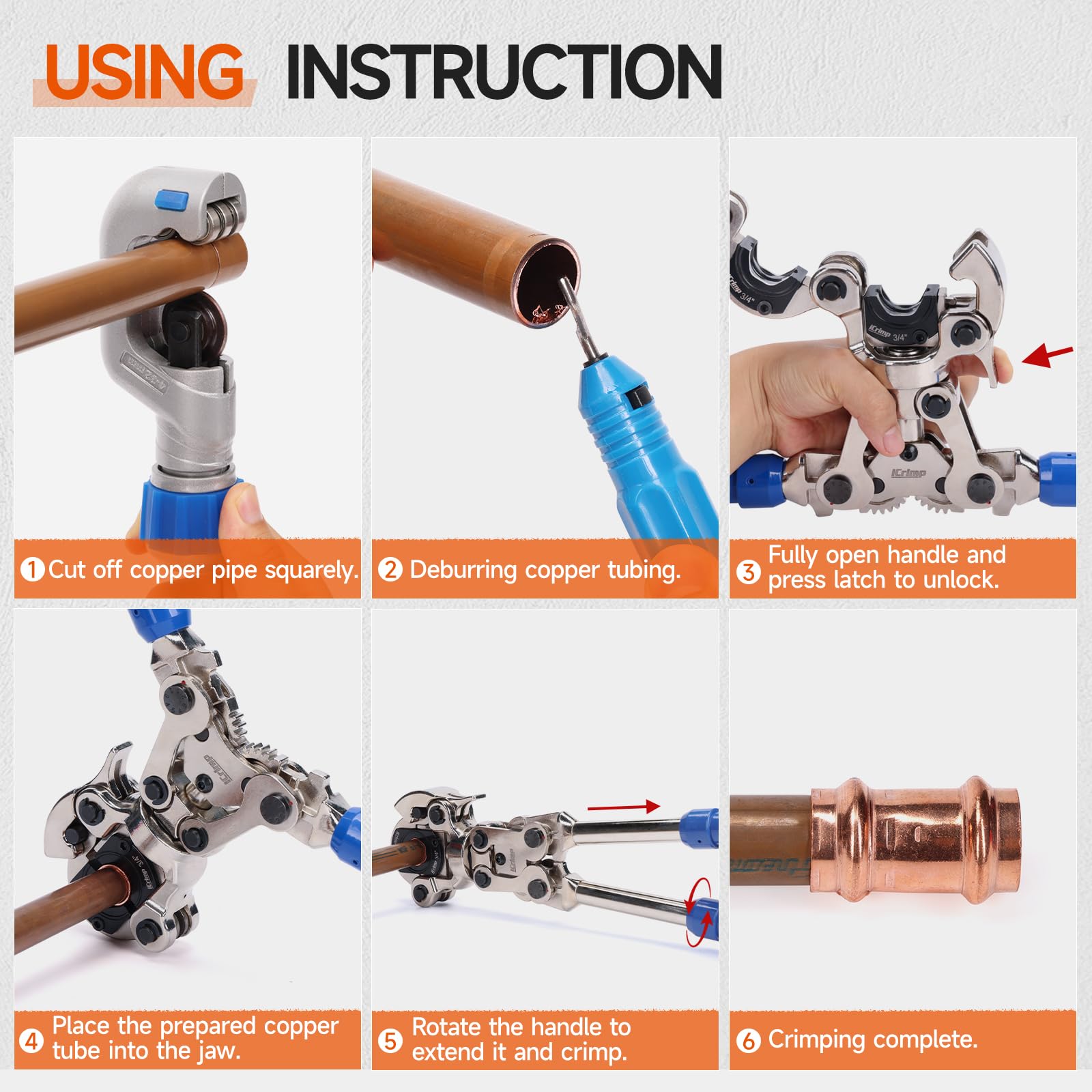 iCrimp Copper Tube Press Tool 1/4"-7/8" for HVAC/R Refrigerant Lines, O-Ring Sealed Solderless Fitting Connection