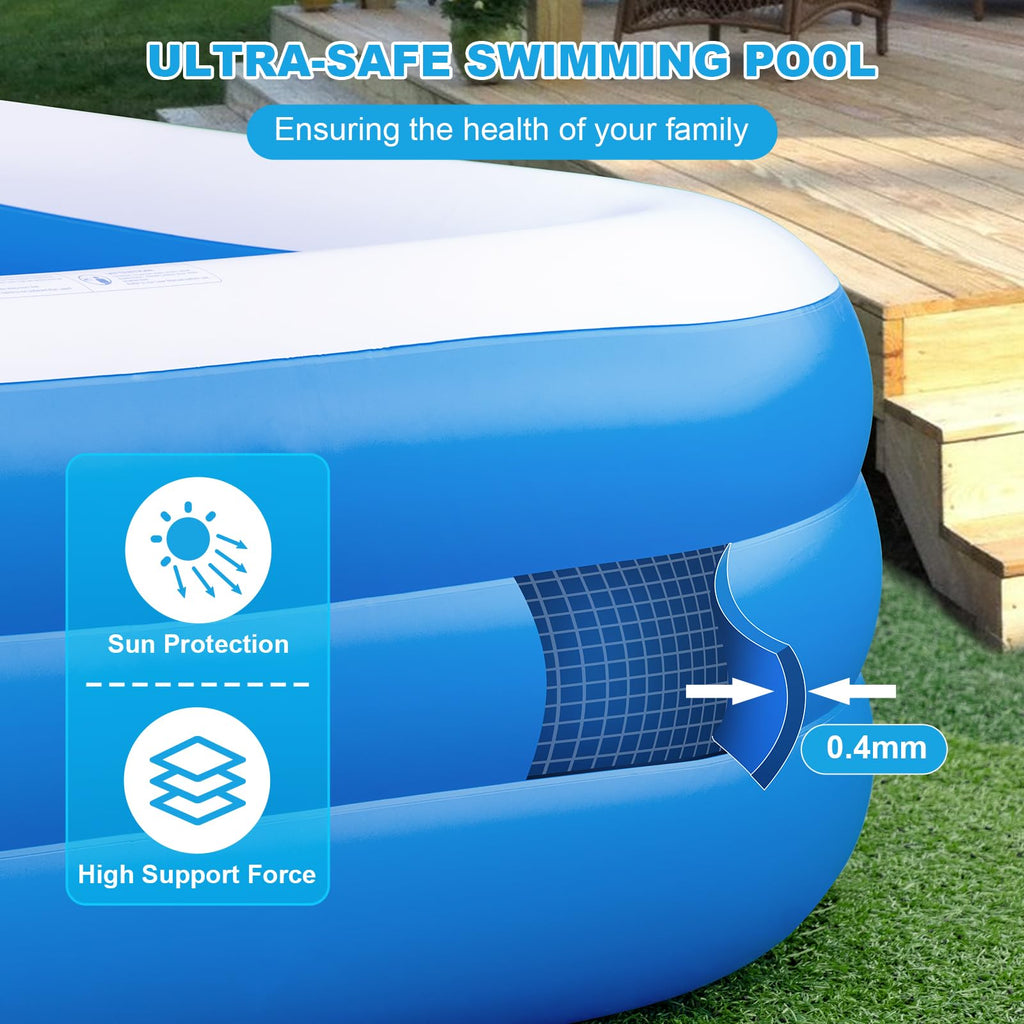Large Inflatable Pool for Adults & Kids, 120" x 70" x 22" Blow Up Pool, Thickened Full-Sized Family Kiddie Pool for Outdoor Water Play & Summer Fun