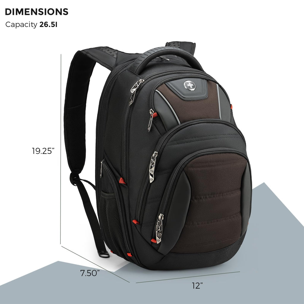 Swissdigital Design Travel Backpack for Women or Men, TSA Friendly USB Charging RFID Protection Business Carry on Bag Fits 15.6" Laptop Backpack Black | J14-BR