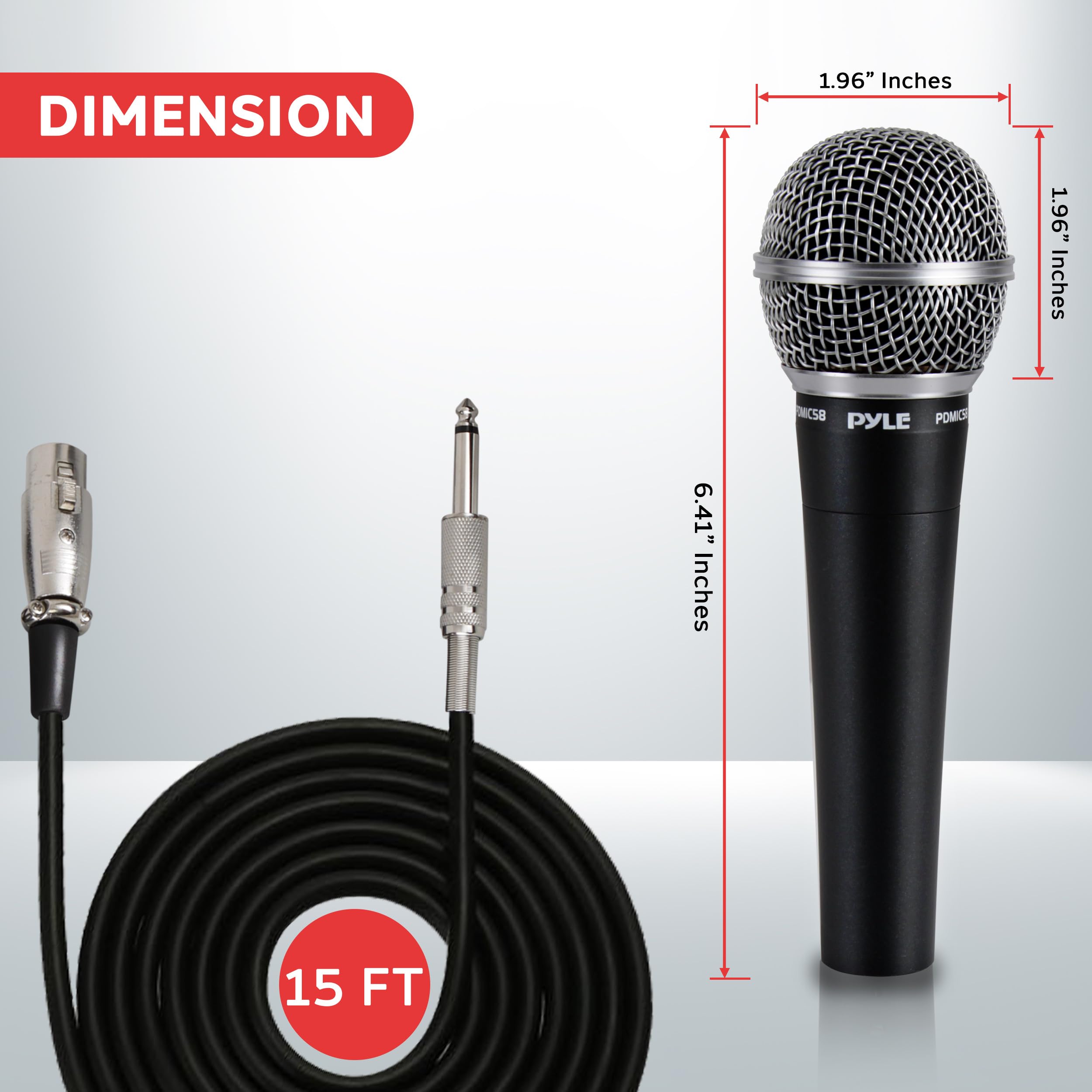 Pyle Microphone, Dynamic Cardioid, XLR Cable Included, Unidirectional, Rugged Construction, Built-in Pop Filter, Perfect for Stage & Studio, High Gain, Ultra-Wide Frequency Response, 15ft Cable