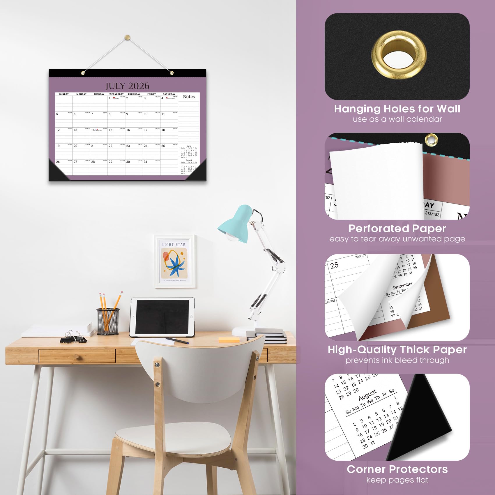 Desk Calendar 2026-2027, 21-Month Calendar Runs Until June 2027, Large 17" x 12" Monthly Desktop & Wall Calendar for Home & Office - Floral