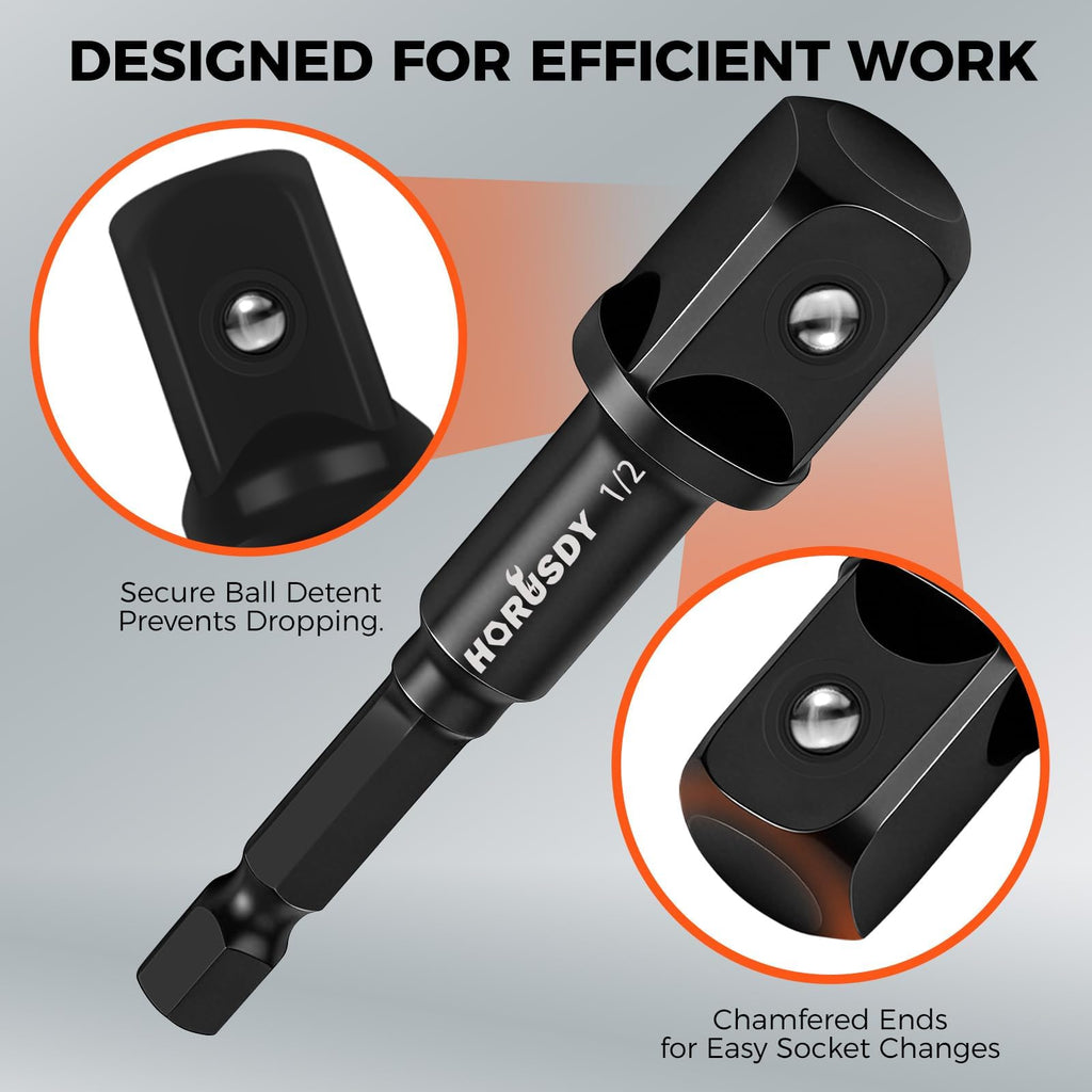 HORUSDY 6-Piece Impact Sockets Adapter Sets, 3-Inch and 6-Inch Hex Shank 1/4" 3/8" 1/2"