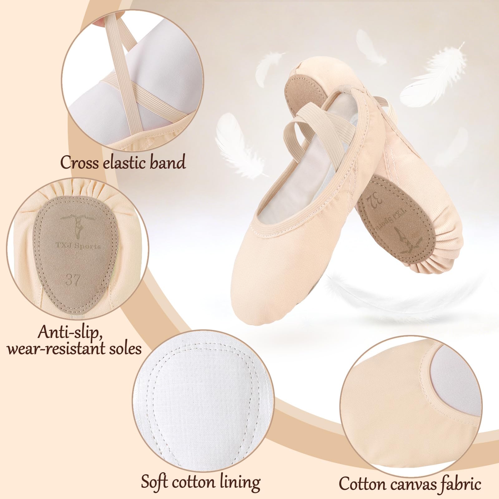 TXJ Sports Ballet Shoes for Women Girls, Women's Ballet Slipper Canvas Dance Shoes Split Sole Yoga Dance Flats