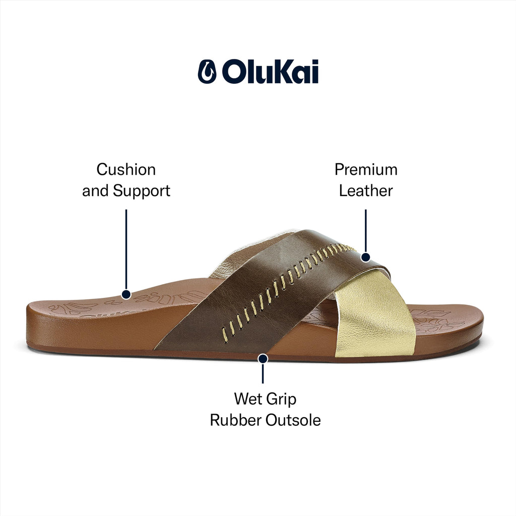 OluKai Kipe'a Olu Women's Slide Sandal, Premium Leather, Relaxed & Dressy Design For Any Occasion, All-Day Comfort & Fit
