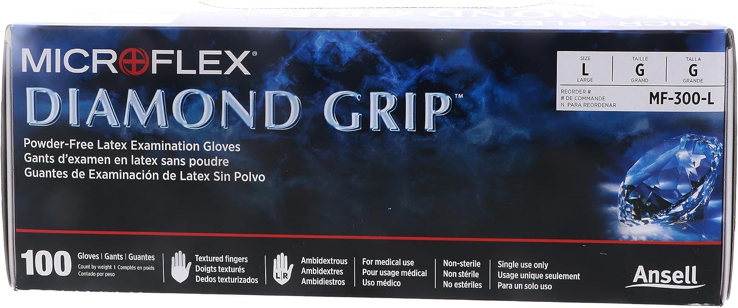 Ansell MICROFLEX Diamond Grip MF-300 Exam Standard Gloves - Size L, Natural (Bundle of 200)