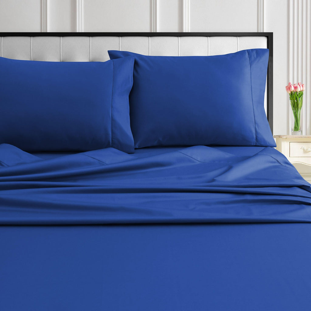 Tribeca Living 1000 Thread Count Egyptian Cotton Sheets King Size - Silky Smooth Sateen Weave for Luxurious Sleep - 22 Inch Deep Pocket 4-Piece Set in Classic Blue