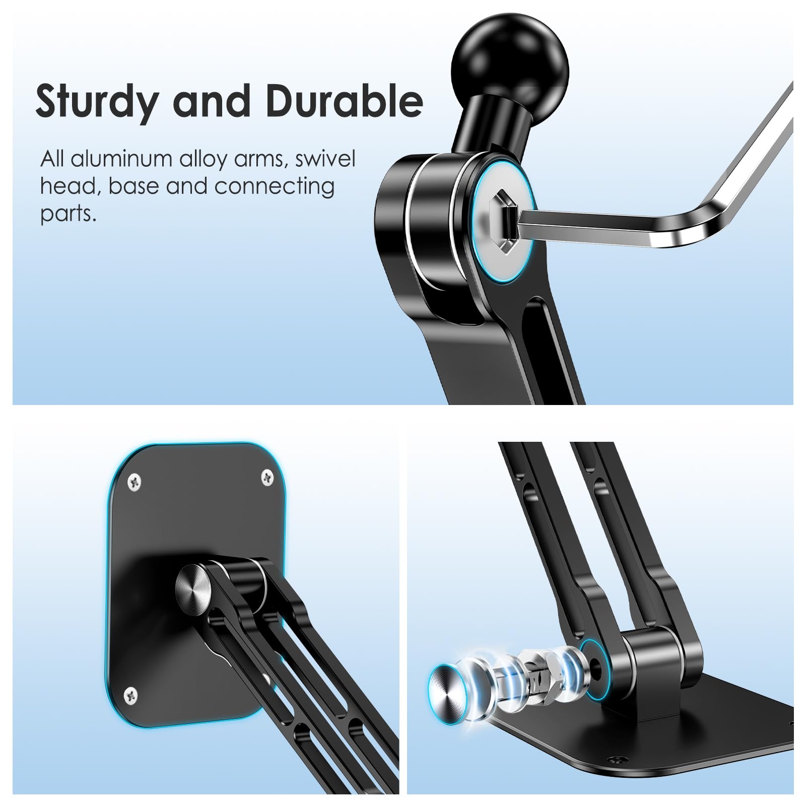 Tablet Wall Mount, Aluminum iPad Wall Mount Holder, 360° Rotation Adjustable Wall Holder Compatible with iPad Pro, Mini, Galaxy Tab, Surface Pro, Kindle, All 4.7-13" Tablets and Phones