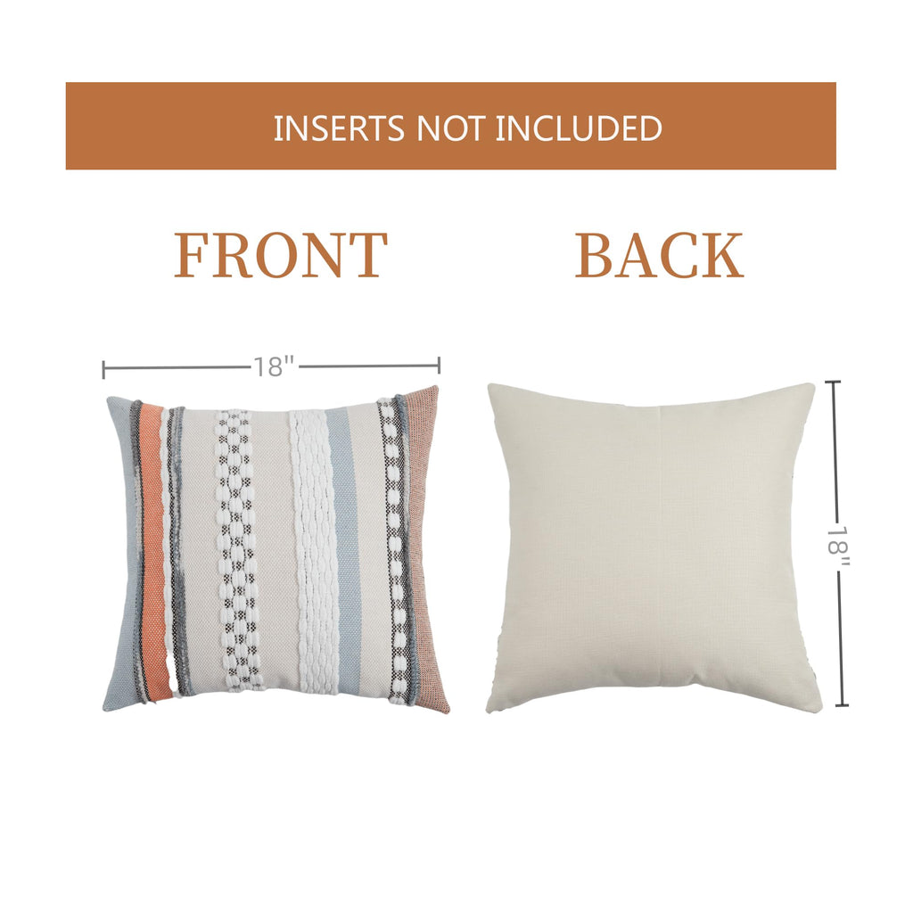 Boho Pillow Covers 18x18 Set of 2 for Couch-Modern Farmhouse Sofa Decorative Throw Pillow Covers Textured Chenille Cushion Covers Outdoor Netural Bohemian Pillow Cases Square