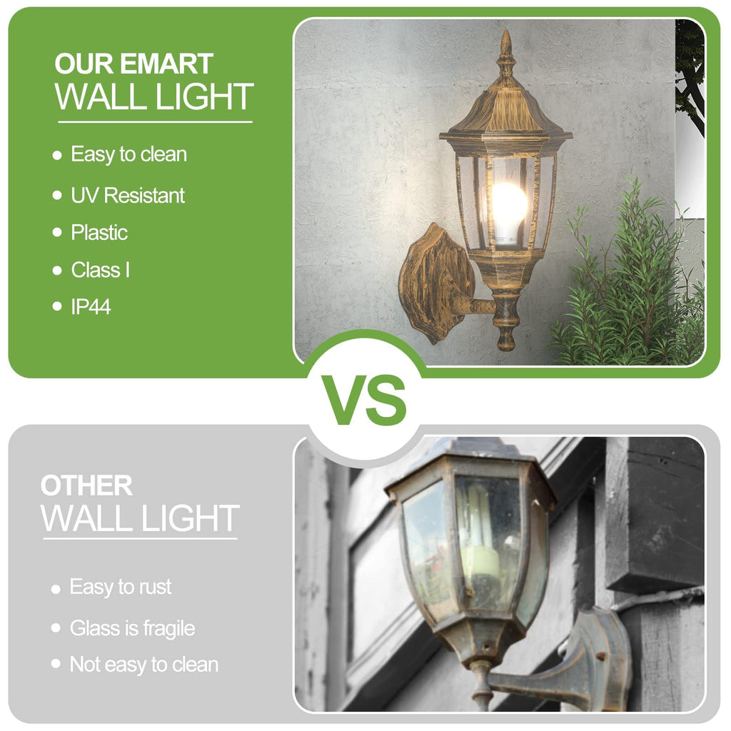 EMART Dusk to Dawn Plastic Outdoor Wall Light Fixtures with Bulbs, Waterproof and Anti-Corrosion Porch Sconces, Exterior Lanterns Wall Mount Lamp for Outside, Garage, Front Door, Patio, 1 Pack, Black