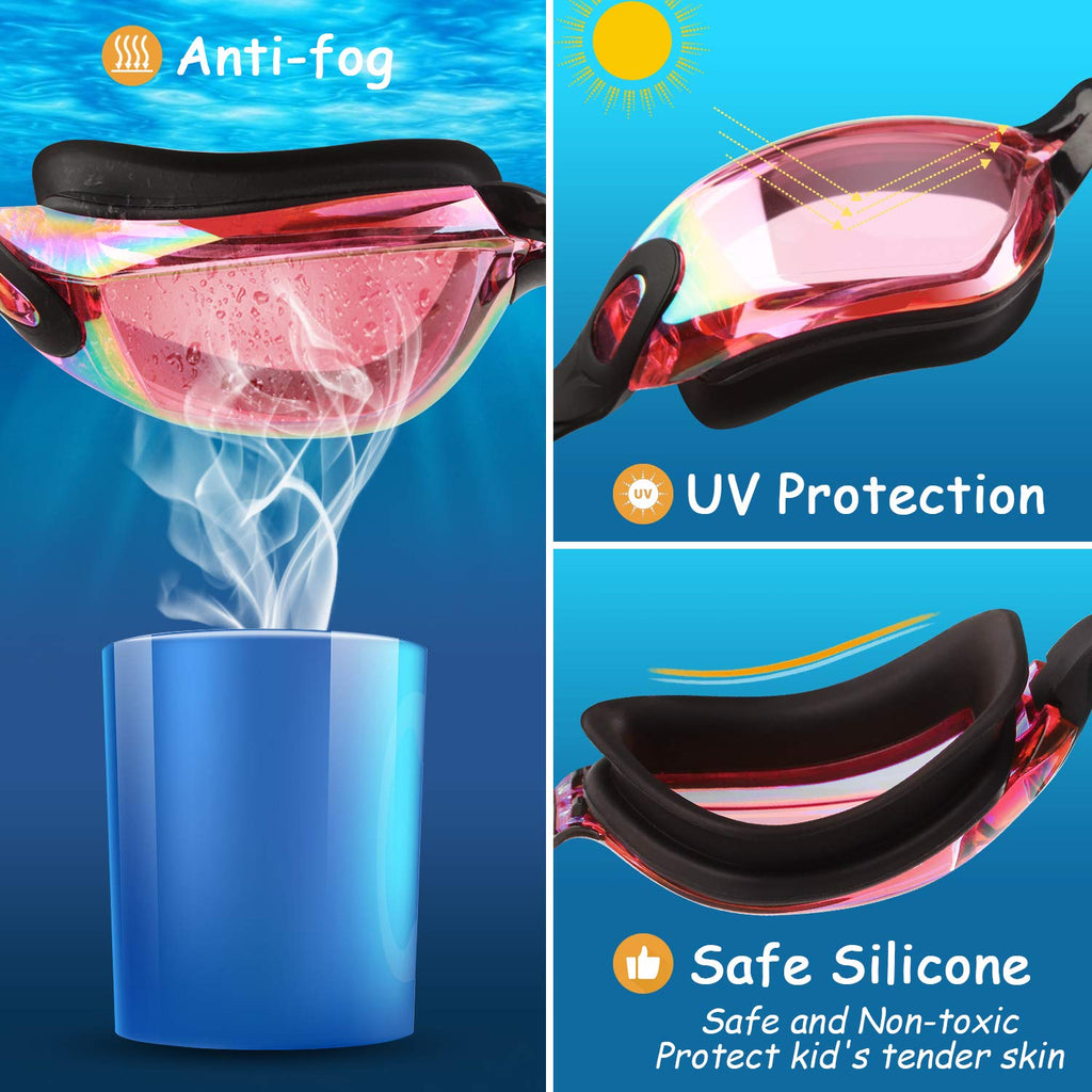 COOLOO Kids Swim Goggles, 2 Packs Swimming Goggles for Kids Girls Boys and Child Age 4-16