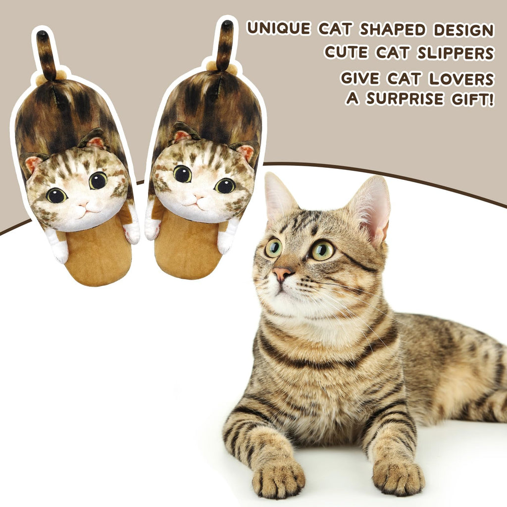 Funny Cat Slippers for Women,Fuzzy Animal Indoor House Shoes with Soft Memory Foam,Comfy Plush Warm Slip-on Slippers,Cat Gifts for Cat Lover