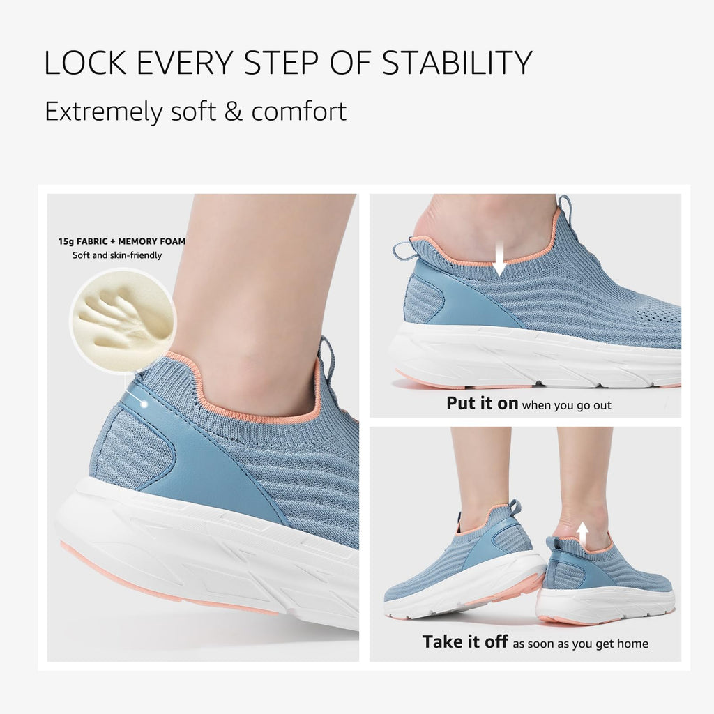 STQ Womens Walking Shoes Slip On Tennis Shoes Comfortable Lightweight Memory Foam Orthopedic Sneakers for Indoor Outdoor Gym Workout Sports