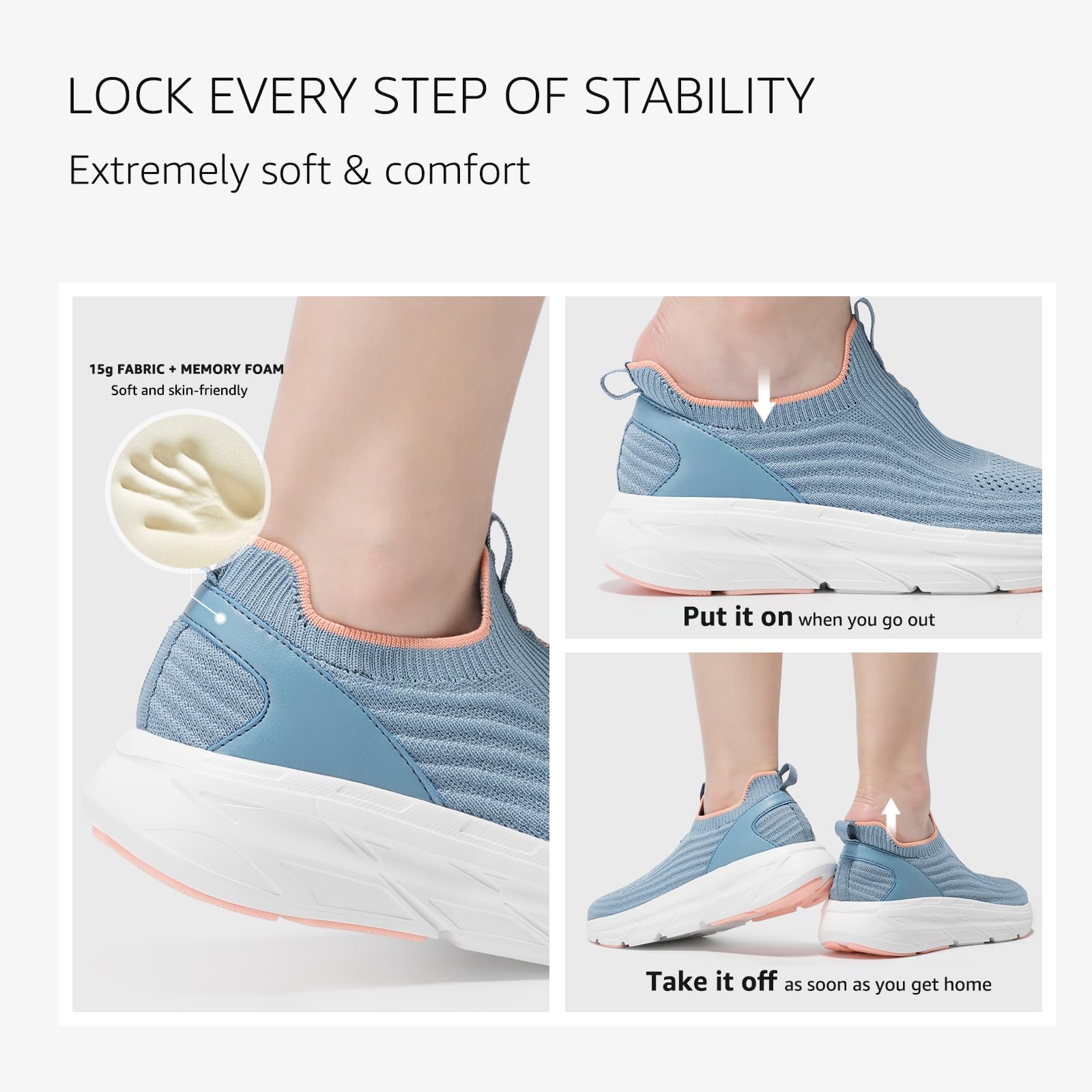 STQ Womens Walking Shoes Slip On Tennis Shoes Comfortable Lightweight Memory Foam Orthopedic Sneakers for Indoor Outdoor Gym Workout Sports