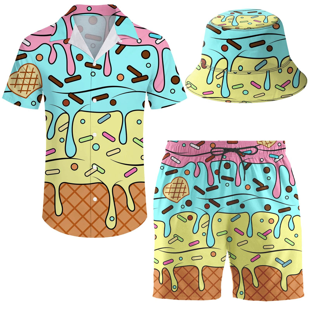 Men's 2 Piece Tracksuit Hawaiian Shirt Shorts Button Down Shirt and Shorts Sets with Bucket Hats