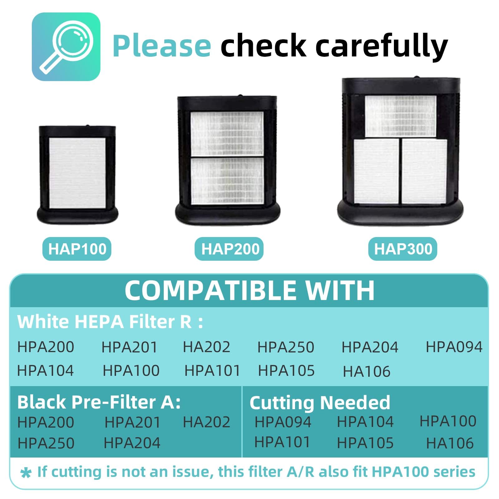 HPA200 Replacement Filters for Honeywell HPA200 HRF-ARVP200 Series Air Purifiers HPA200, HPA201, HA202, HPA204, HPA250, HPA5200, 2 R Filter and 4 Activated Carbon Pre-Filters A