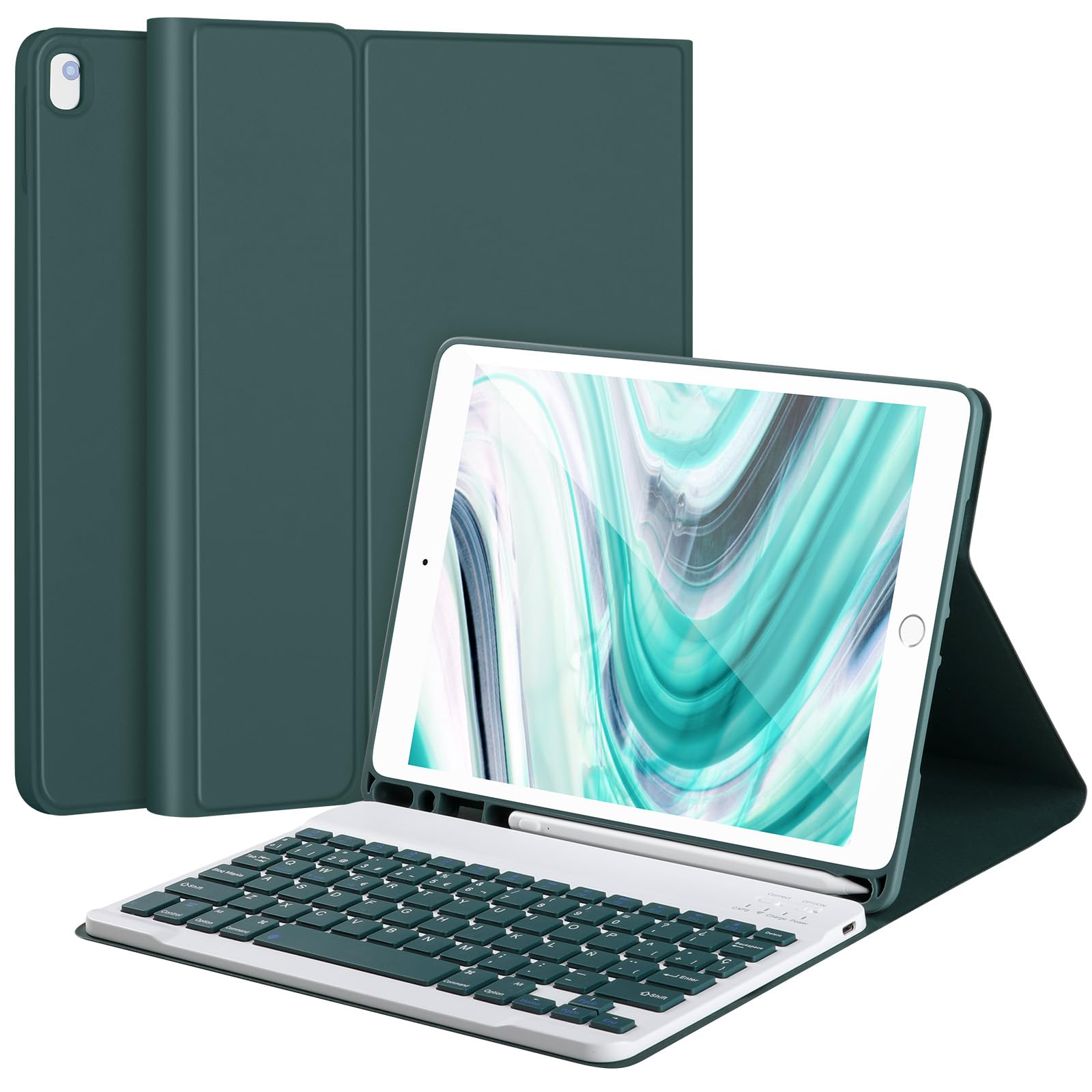 AHYWTAN Keyboard Case for iPad 9/8/7th Gen 10.2, Bluetooth Keyboard with 7 Color Backlit, iPad 10.2 inch Case with Keyboard, Pencil Holder, Black-L