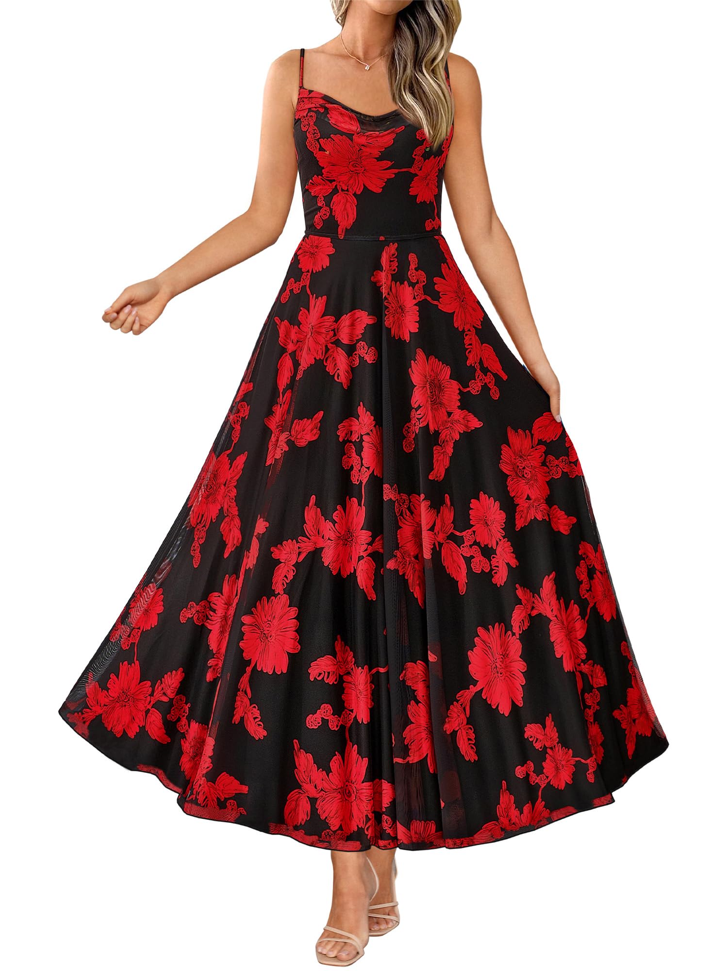 BTFBM Women Summer Floral Maxi Dresses Elegant Spaghetti Strap Dress Printed Party Dress Beach Long Dresses