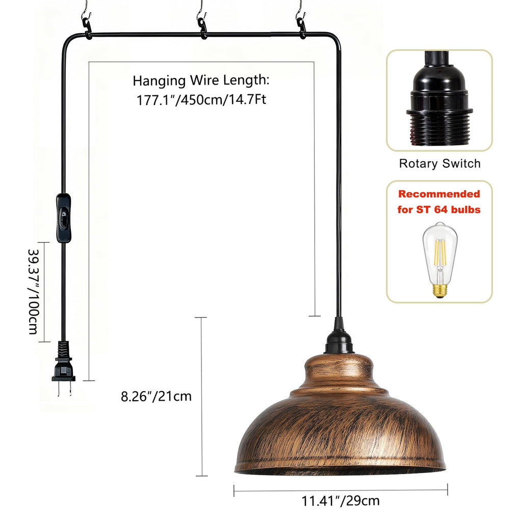 XZHGCEE Plug in Pendant Light: Amber Hanging Lamp Plug in Pendant Lamp, Glass Pendant Lighting for Kitchen Island, Bedroom, Dining Room, Living Room, No Bulb