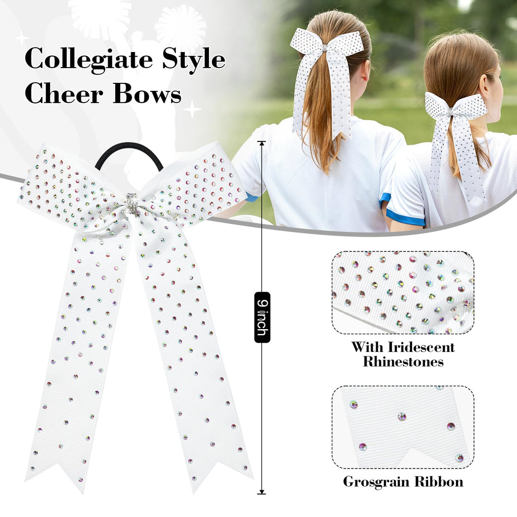 DEEKA 12 Count Collegiate Style Cheer Bows, Forest Green with Rhinestones, Handmade Bows for Girls Teens Cheerleader Sports