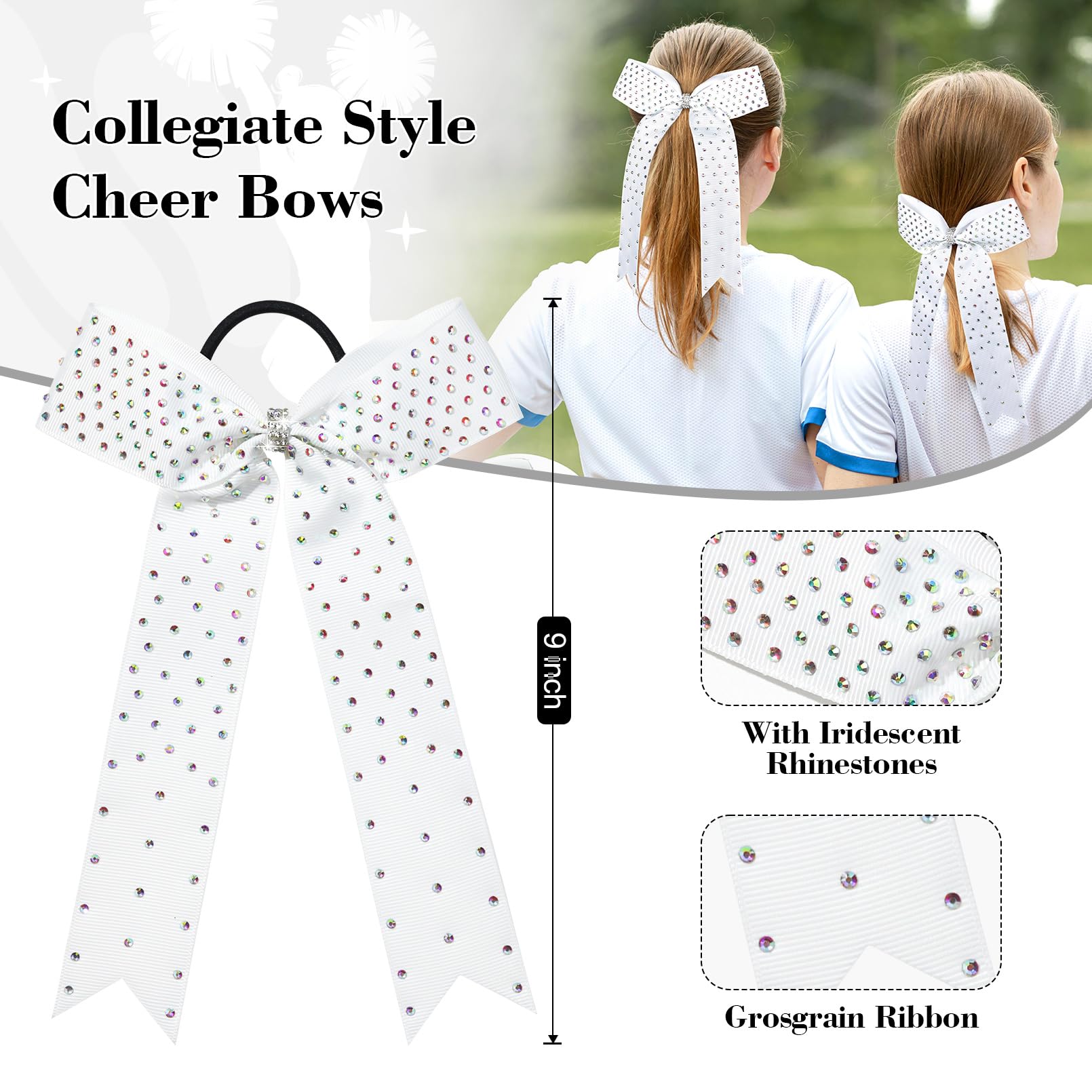 DEEKA 12 Count Collegiate Style Cheer Bows, Forest Green with Rhinestones, Handmade Bows for Girls Teens Cheerleader Sports