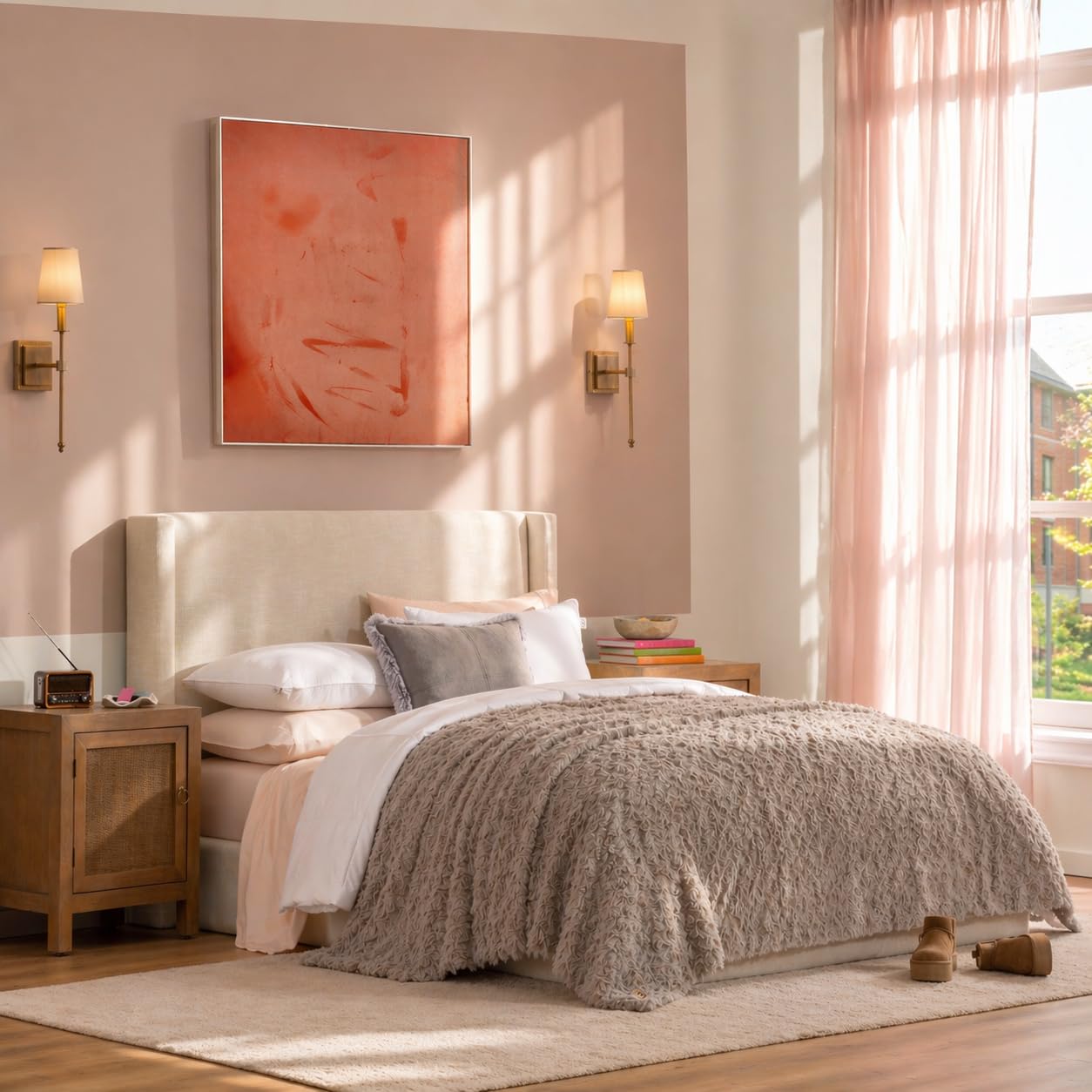 UGG Adalee Faux Fur Twin Size Blanket, Warm Cozy Blanket, Extra Large Throw for Sofa, Washable Bedding for Twin XL Size Bed, Cute Room Decor, 66" x 90", Oyster Brown