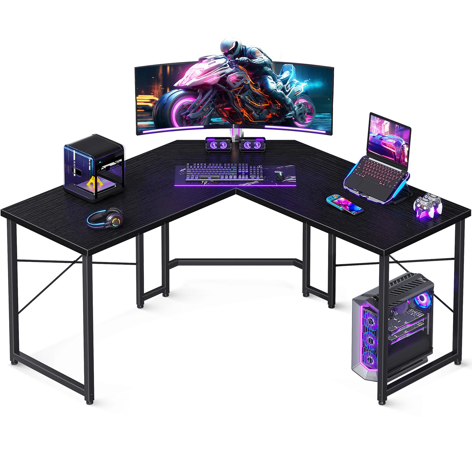 Casaottima 47 inch L Shaped Gaming Desk, Corner Desk Gaming Table for Home Office, Computer Desk Sturdy Writing Workstation for Small Space, Easy to Assemble, Black